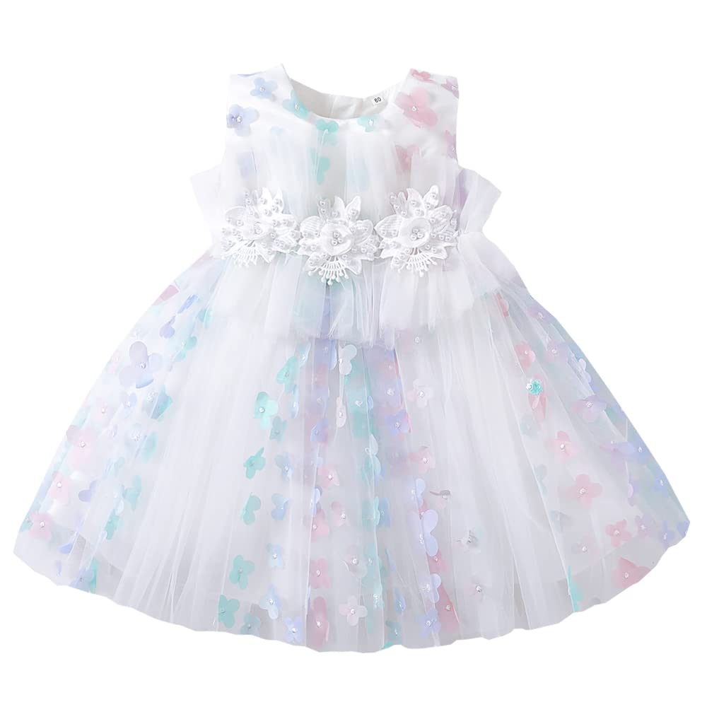 【送料無料】[Baby Nest] ワンピース 女の子 セレモニー服 子供 チュールスカート ベビー服 レースドレス サテンドレス サテンドレス 結婚式 発表会80 90 100 110 色：ホワイト、サイズ：9-12 Months