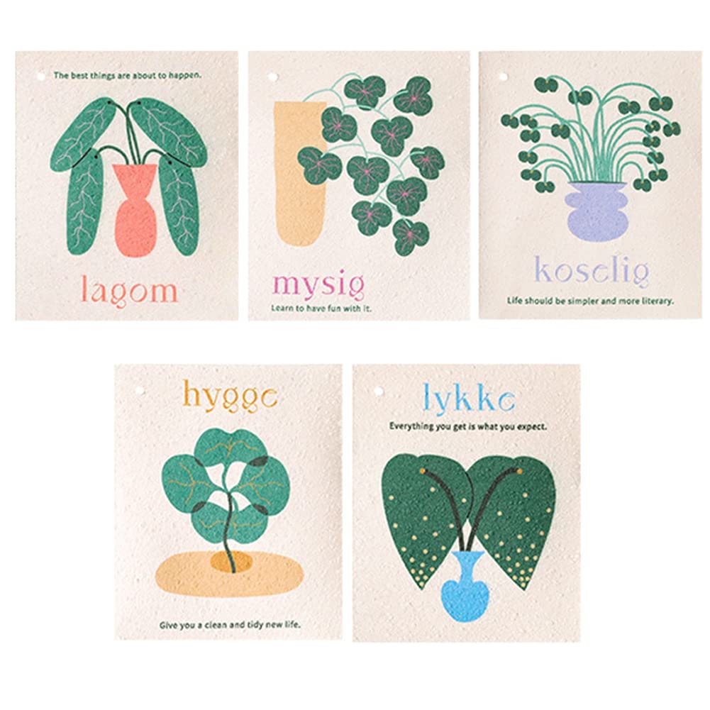 【送料無料】Longwu キッチンワイプ セルロース ふきん クロス 4枚 17x20cm オリジナルデザイン スポンジワイプ 天然繊維 吸水 速乾 ふきん キッチンクロス 色：葉-5枚、サイズ：W18cm x D15cm