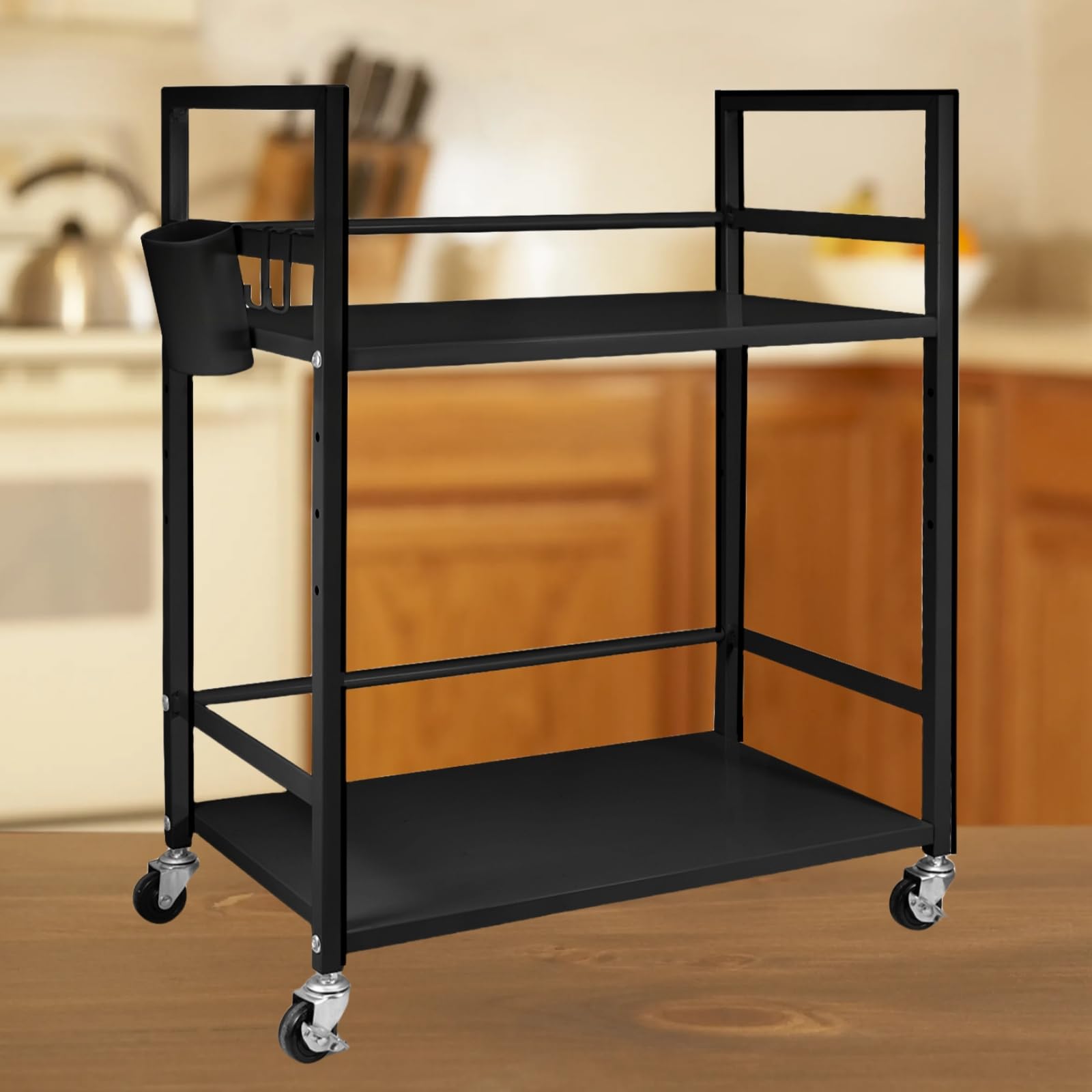 【送料無料】Secchuu スチールラック 収納ワゴン デスク下収納 サイド収納 ストッパー付きキャスター キッチンラック 色：ブラック ホワイト ライトグレー　、サイズ：2段