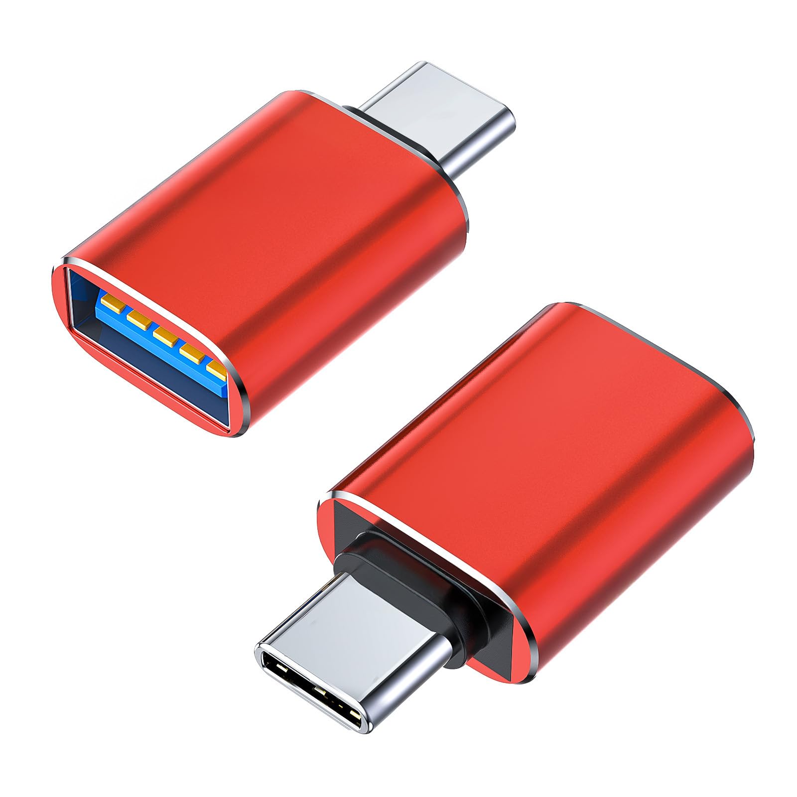 【送料無料】GEJ-Tech USB Type-C 変換アダプタ USB 3.0 USB-C USB-A USB Type-A 最大5Gbps 急速充電 OTG対応 色：レッド,2個
