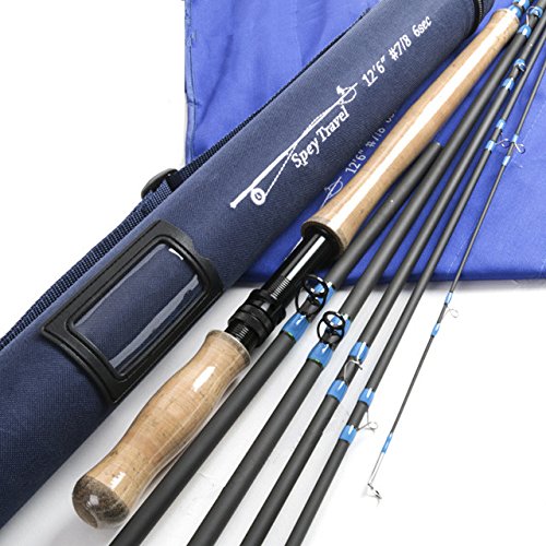 【送料無料】M MAXIMUMCATCH Maxcatch Speyフライロッド4ピース カーボンフライフィッシングロッド メッセ・チューブ持って(Size:6/7/8/9/10 wt) 色：12'6'' 7/8wt（6ピース）、サイズ：6ピース