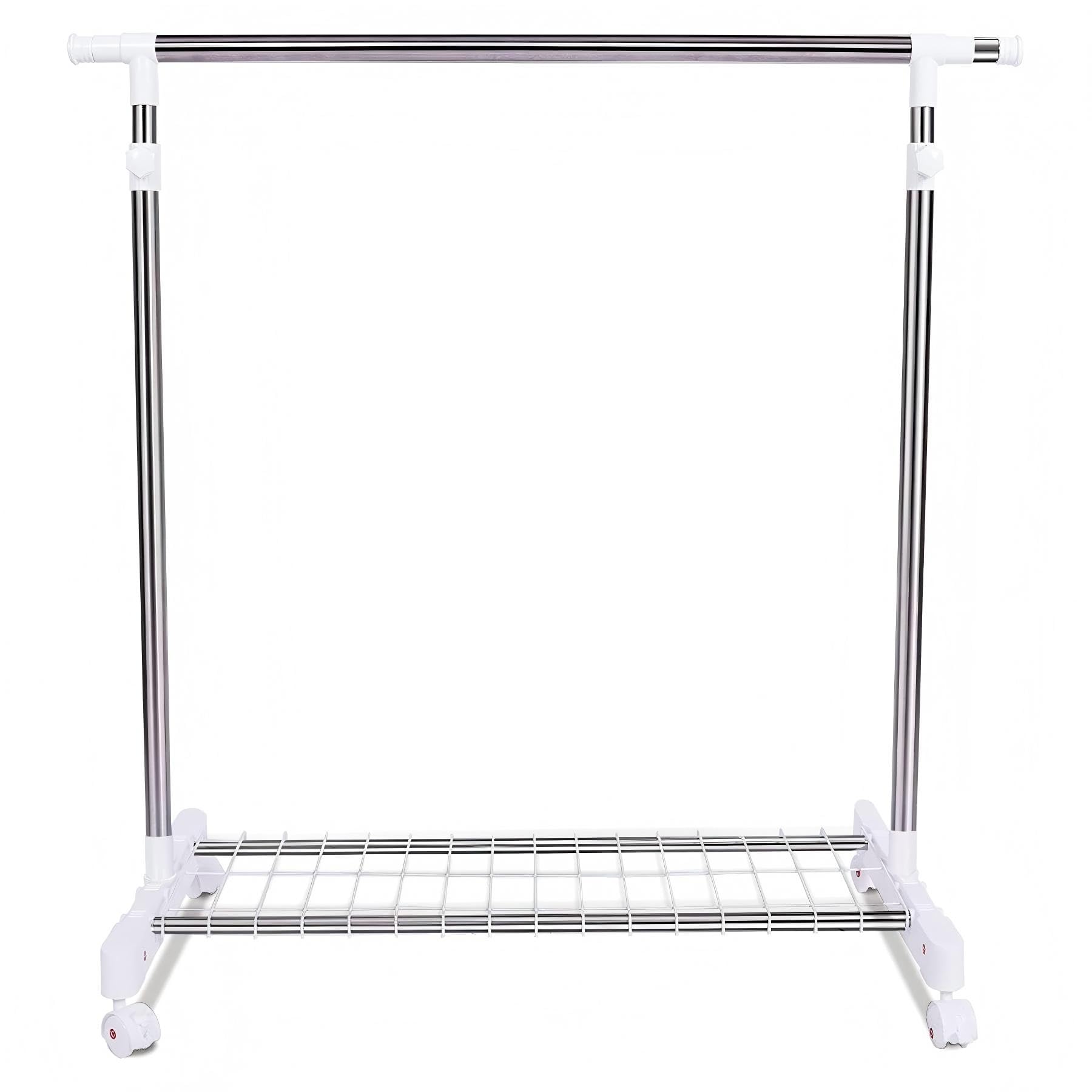 【送料無料】パイプハンガーラック シングル 直径26.5mm 幅90~155×奥行43×高さ90~160cm 高さ調節 縦横伸縮 キャスター ネット付き 耐荷重40kg