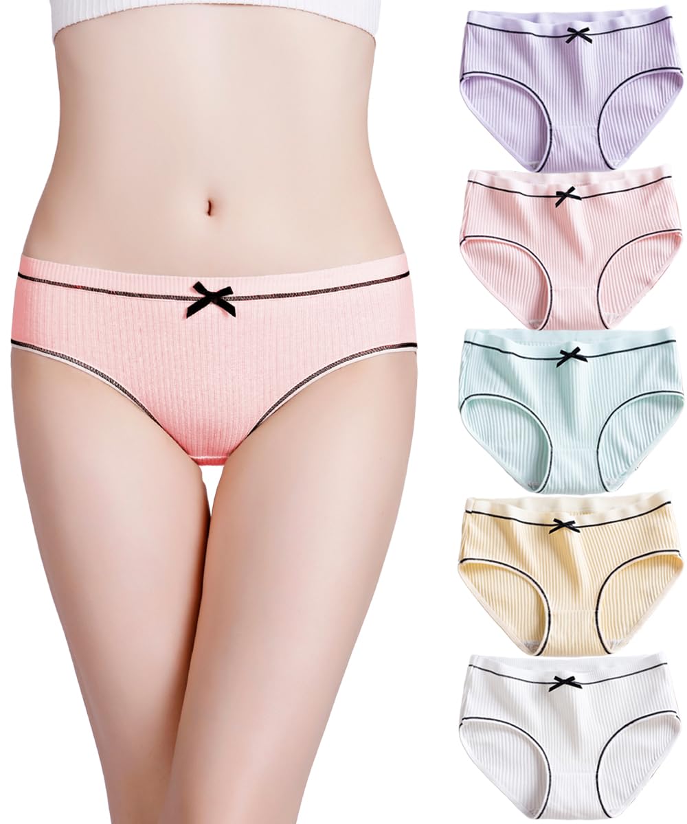 【送料無料】[JIOYIEO] ショーツ レディース パンツ【5枚セット】綿 少女雰囲気 蝶結び 可愛い セクシー 透気快適 蒸れにくい 優しい肌触り 肌にやさしい 吸湿 通気 締め付けない すっぽりショーツ 女性 下着 美尻ショーツ 色：5枚セットB組、サイズ：M