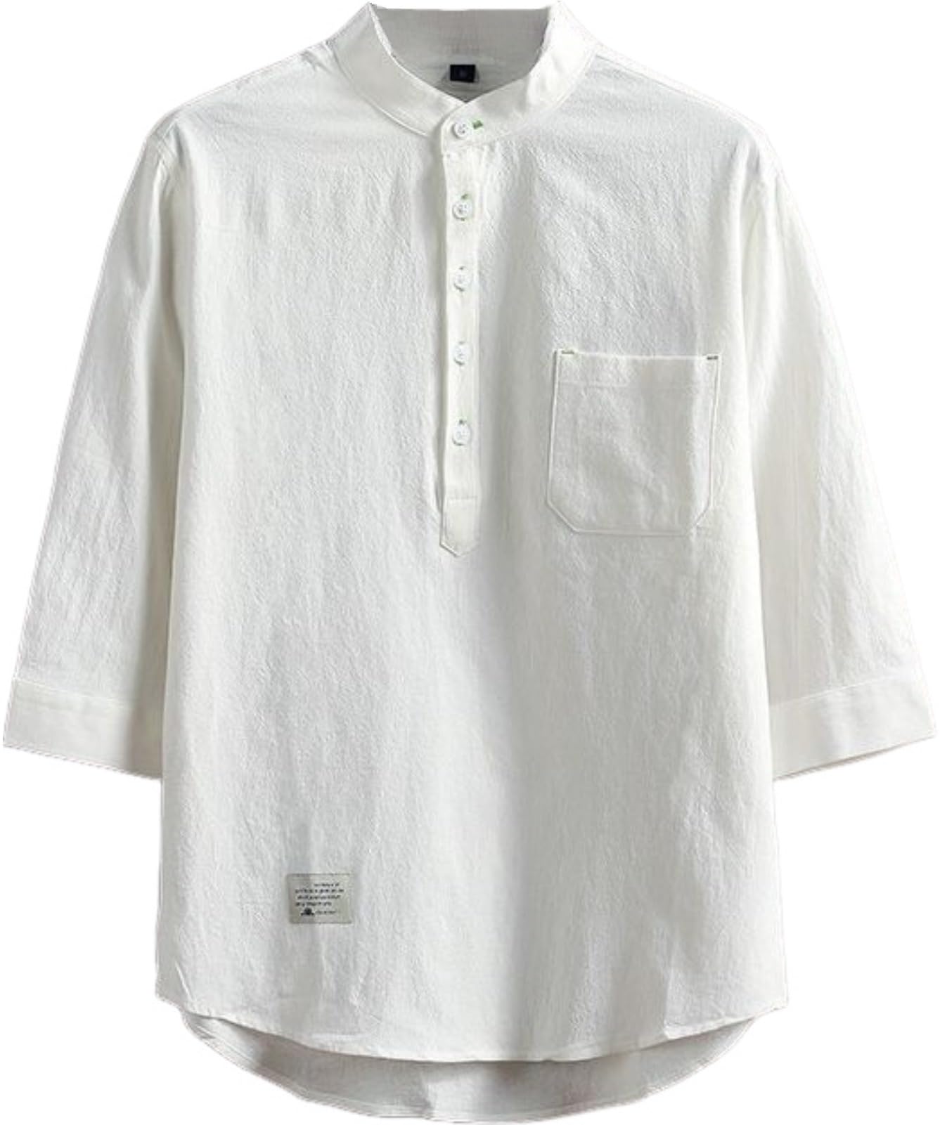 【送料無料】[aspersio] [アスペルシオ] バンドカラー 7分袖 無地シャツ カッコイイ フードなし プルオーバー トップス メンズ 色：フロスティホワイト、サイズ：S