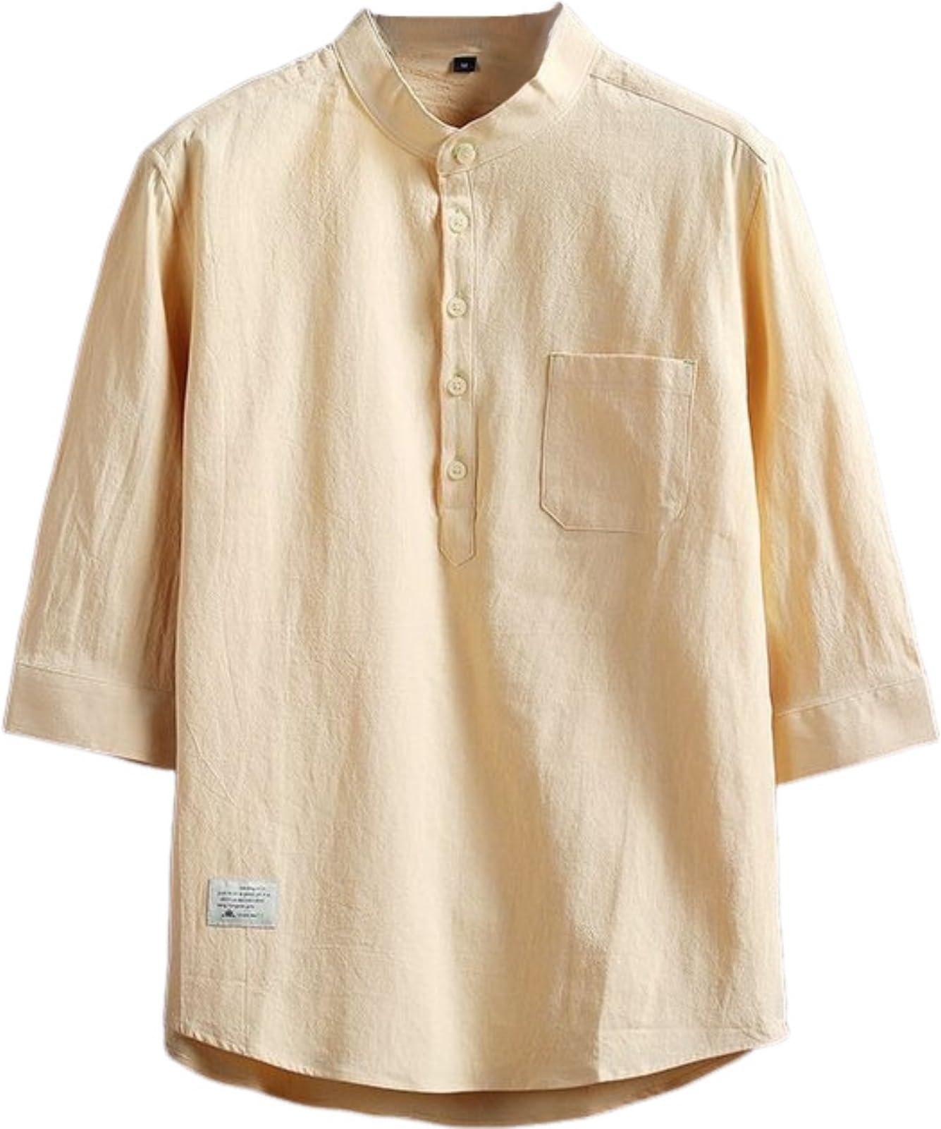 【送料無料】[aspersio] [アスペルシオ] バンドカラー 7分袖 無地シャツ カッコイイ フードなし プルオーバー トップス メンズ 色：エクリュ、サイズ：M