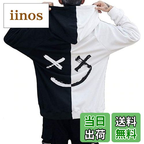 【送料無料】[aspersio] [アスペルシオ] フードつき ビックシルエット パーカー メンズ 色：ホワイトブラック、サイズ：S