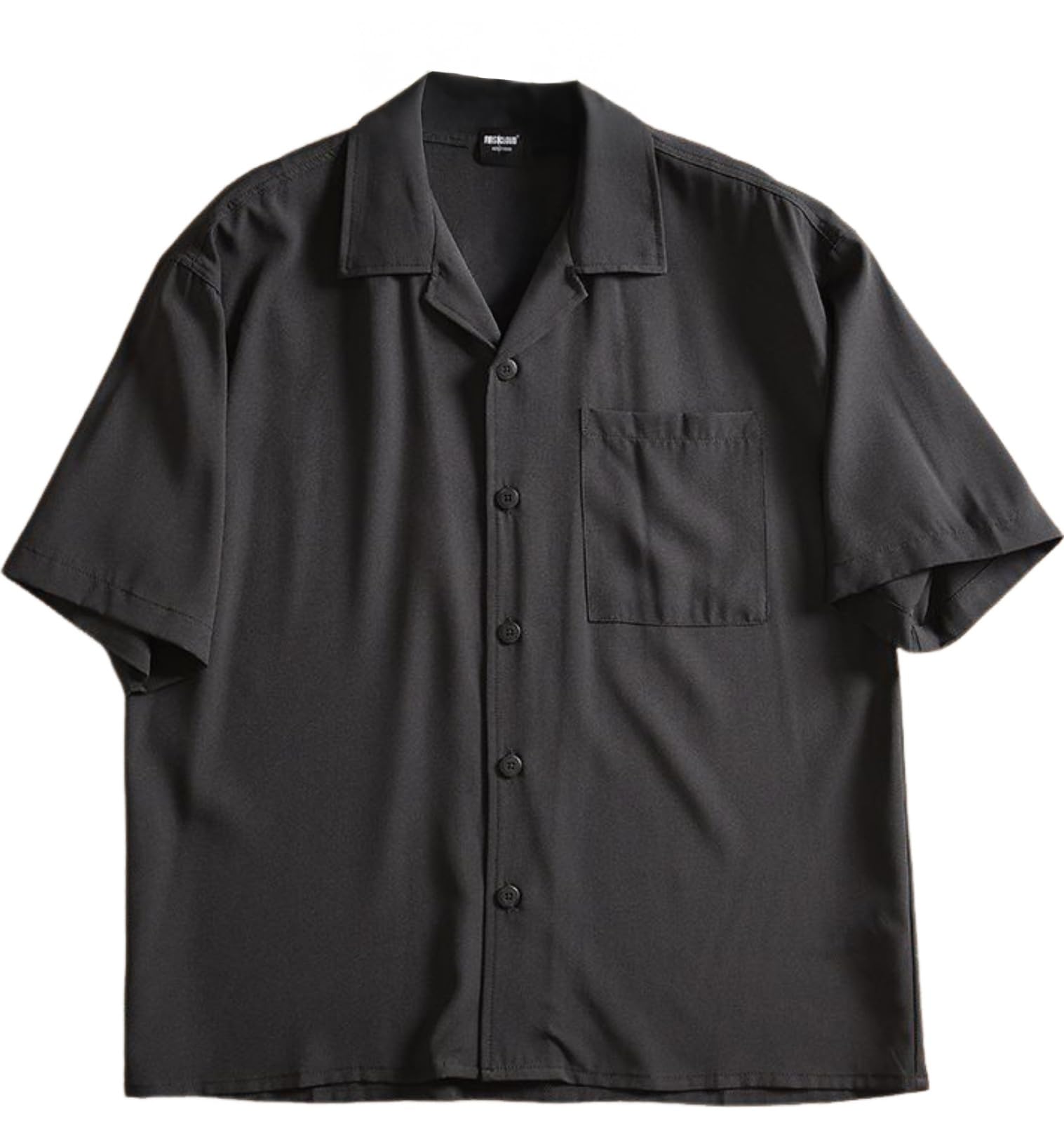 【送料無料】[aspersio] [アスペルシオ] オシャレ オープンカラーシャツ 半袖無地 襟付き モード 開襟 アメカジ トップス メンズ 色：オリーブブラック、サイズ：L