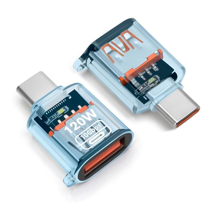 【送料無料】leizhan OTGアダプタ Type-C - USB, インジケータライト付き急速充電およびデータ転送 色：透明Blue、サイズ：120W USB-Cオス-USB 3.2メス