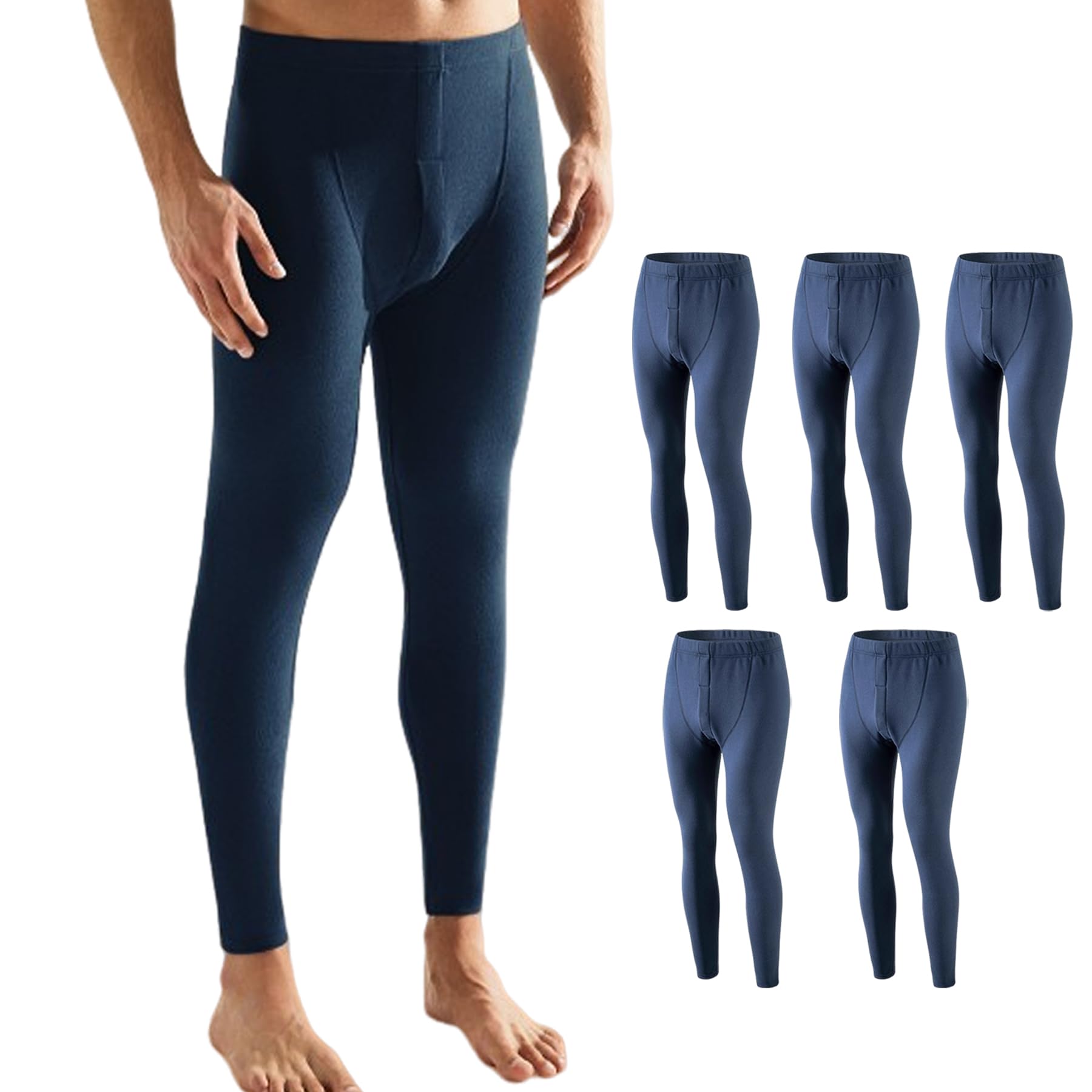 【送料無料】[HISITOSA] あったかインナー メンズ ズボン下 3/5枚組 前開き ステテコ ロングパンツ 厚手 保温 防寒 肌着 メンズ 冬服 色：5枚組-ネイビー、サイズ：4XL