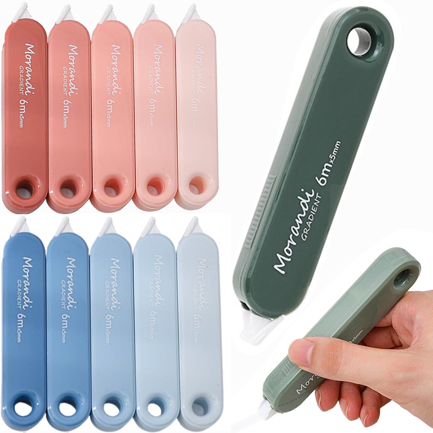 【送料無料】修正テープ 50メートル 10パックカラー，BetterJonny 修正テープ 大容量 ホワイパープチ6mm PETテープコア パック 修正ペン 修正用品 使いやすい 携帯便利 大容量 文房具 学生用品 (5mx6mm) 色：ピンク+ブルー