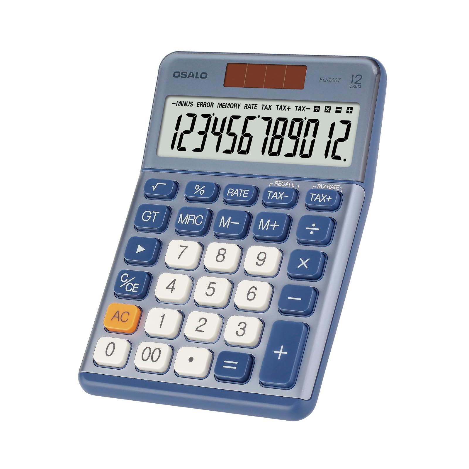 商品情報商品の説明主な仕様 【高度な税金とビジネス機能】専用のTAX+/-キーで税率を素早く設定し、GT、MU、メモリキー（MRC/M+/M-）で予算作成を簡素化します。これらのツールにより、シームレスな税金計算とカスタマイズ可能な税率設定が可能になり、正確でカスタマイズされた結果が得られます。正確な税金計算を必要とする会計士、事業主、専門家に最適です。【視覚化された演算記号表示】数値を計算したいとき、画面上に記号（加算、減算、乗算、除算）を表示します。連続して操作する場合に操作手順を確認するのに役立ちます。【効率的なデュアル電源システム】この電卓は高変換率のソーラーパネルを使用しており、明るい場所では太陽光発電を使用できます。同時に、対応するバッテリー二重安全無停電電源装置も提供します。操作が行われないまま 8 分が経過すると、電卓は自動的にシャットダウンします。【小型、大型ディスプレイ、プレミアムな造り】クリアな視認性を実現する 30 度の角度の付いた大型 LCD ディスプレイと、高級な金属パネル、耐久性のある ABS ボタンを備えています。人間工学に基づいたボタンの曲面が自然な指の動きにフィットし、エラーを減らして効率を高めます。【耐久性のある構造と携帯性】高級金属パネルと耐久性のある ABS ボタンで作られたこの 12 桁電卓は、軽量でありながら耐久性があり、デスクトップの高さからの複数の衝撃に耐えることができます。大きくて鮮明な LCD ディスプレイは、数字を鮮明かつ読みやすく表示し、目の疲れを最小限に抑え、自宅、オフィス、旅行中でもプロ級のパフォーマンスをします。