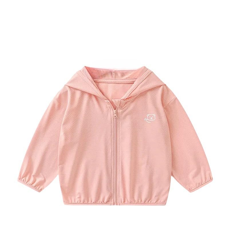 【送料無料】[SATiNU] 子供服 UVパーカー 男女 日よけパーカー ラッシュパーカーラッシュガードフード付 スウェットシャツ 長袖ジップアッププルオーバーコート 夏 秋虫除け日焼け対策 色：オレンジ*ピンク、サイズ：120
