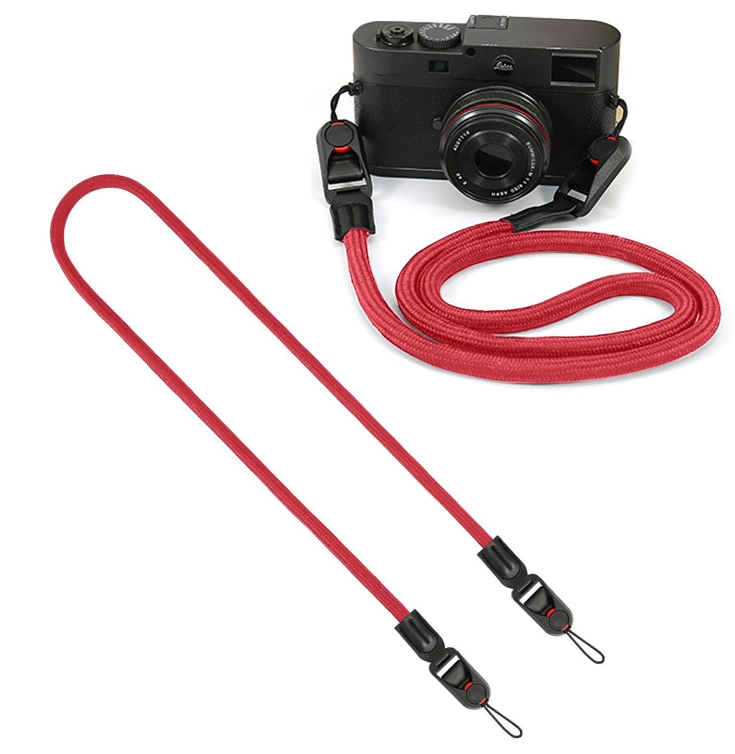 【送料無料】[Denaisii] カメラストラップ カメラネックストラップ アンカー設計 三角リング付き 3層構造 一眼レフカメラ クライミングロープ 長さ調整が可能なショルダーストラップ ミラーレス一眼/高級コンパクトデジカメ用 斜め掛 色：レッド、サイズ：カメラストラッ