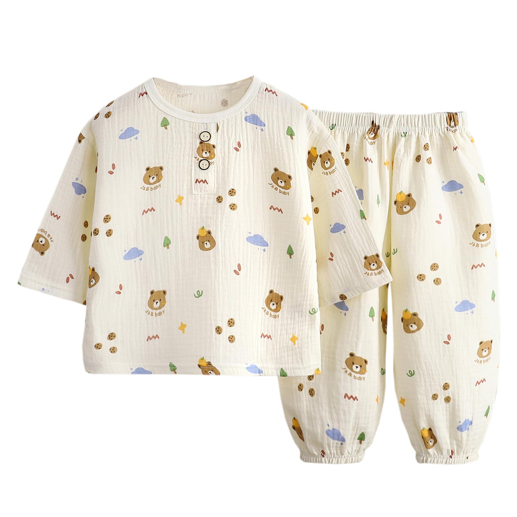 【送料無料】Futupe ベビー パジャマ 薄手 長袖 長ズボン 前開き ボタン 綿100% ダブルガーゼ キッズ ..