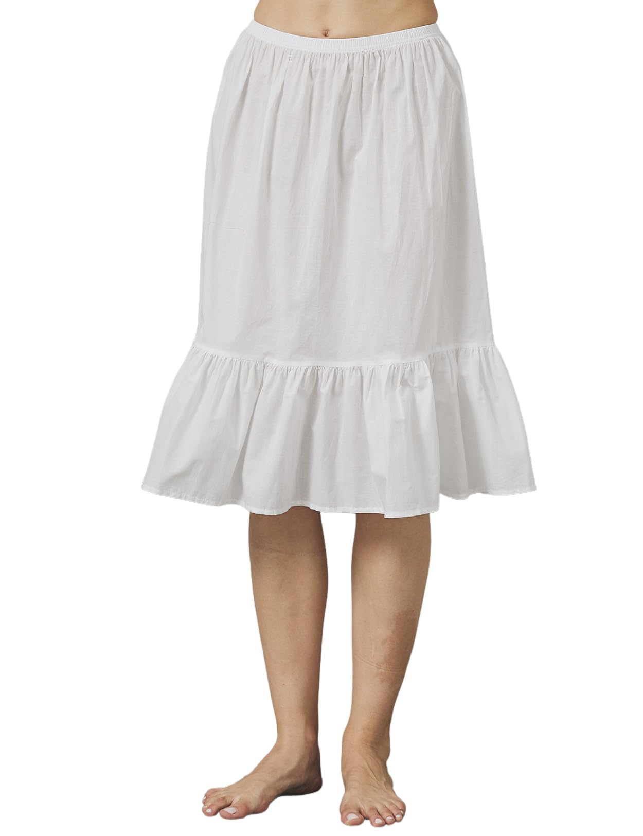 【送料無料】[BEAUTELICATE] 綿ハーフスリップ帯電防止長さ 85 センチメートル通気性アンダースカートヴィンテージスカートエクステンダー女性のためのフリル裾 色：アイボリー65CM、サイズ：L