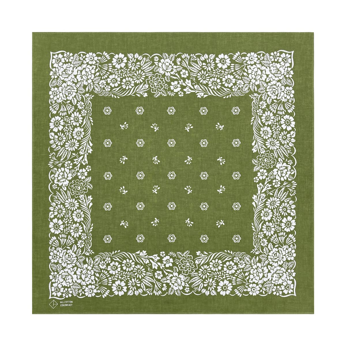 【送料無料】[Trifong] バンダナ 綿100% コットン カシューナッツ柄 ペイズリー ハンカチ ユニセックス 大判 55cm×55cm 色：花柄 グリーン、サイズ：55cm×55cm