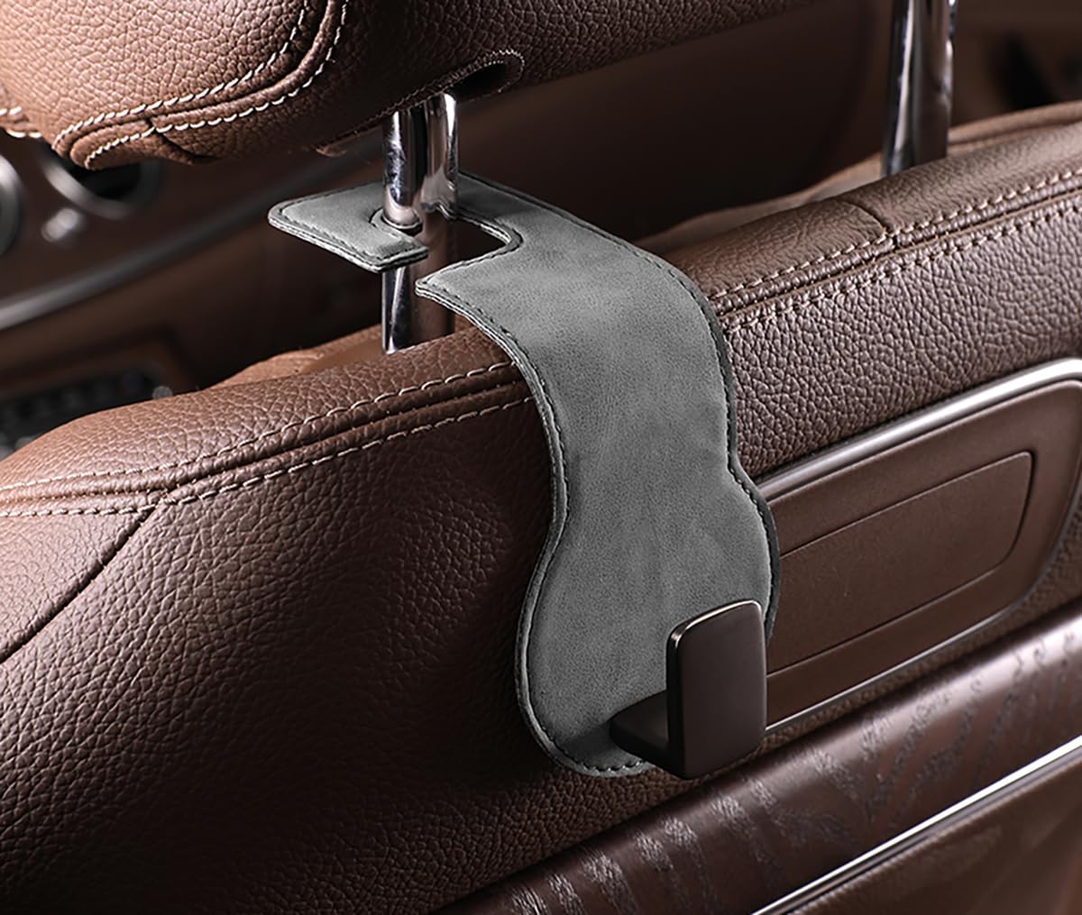 【送料無料】SWITISAN 車用シートフック ヘッドレスト フック 2個セット 車内 フック 耐荷重30kg 厳選されたレザー金属製フック 車 後部座席 フック 助手席 フック 車 買い物 フック 人気 カー用品 便利グッズ 車 収納 車 便利グッズ 車 アクセサ 色：グレー四角いフック
