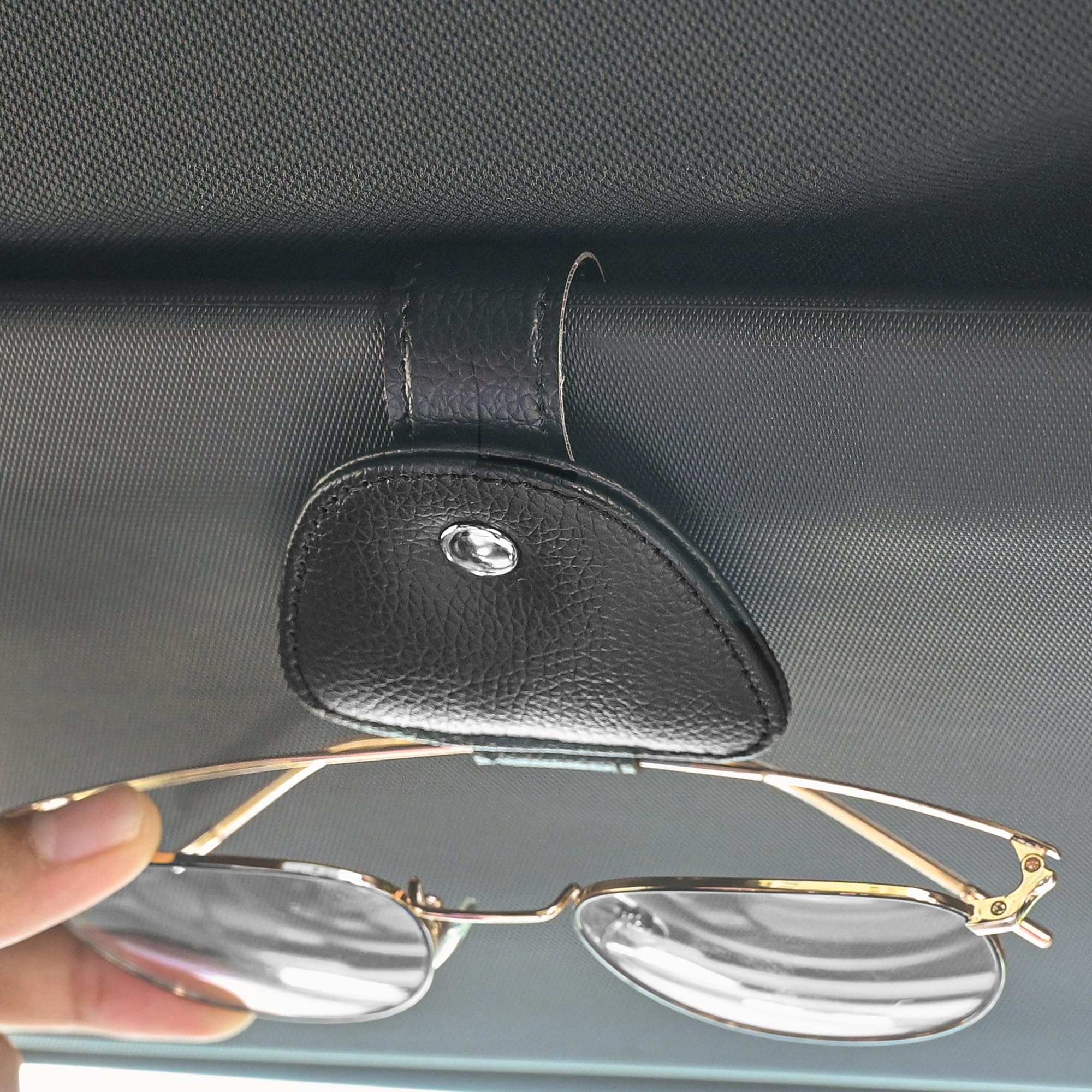 【送料無料】JEYOD自動車サンバイザーサングラスフレーム、革眼鏡フレーム、磁気眼鏡フレームとチケットホルダー、SUVトラック用汎用自動車内装部品 色:ブラック