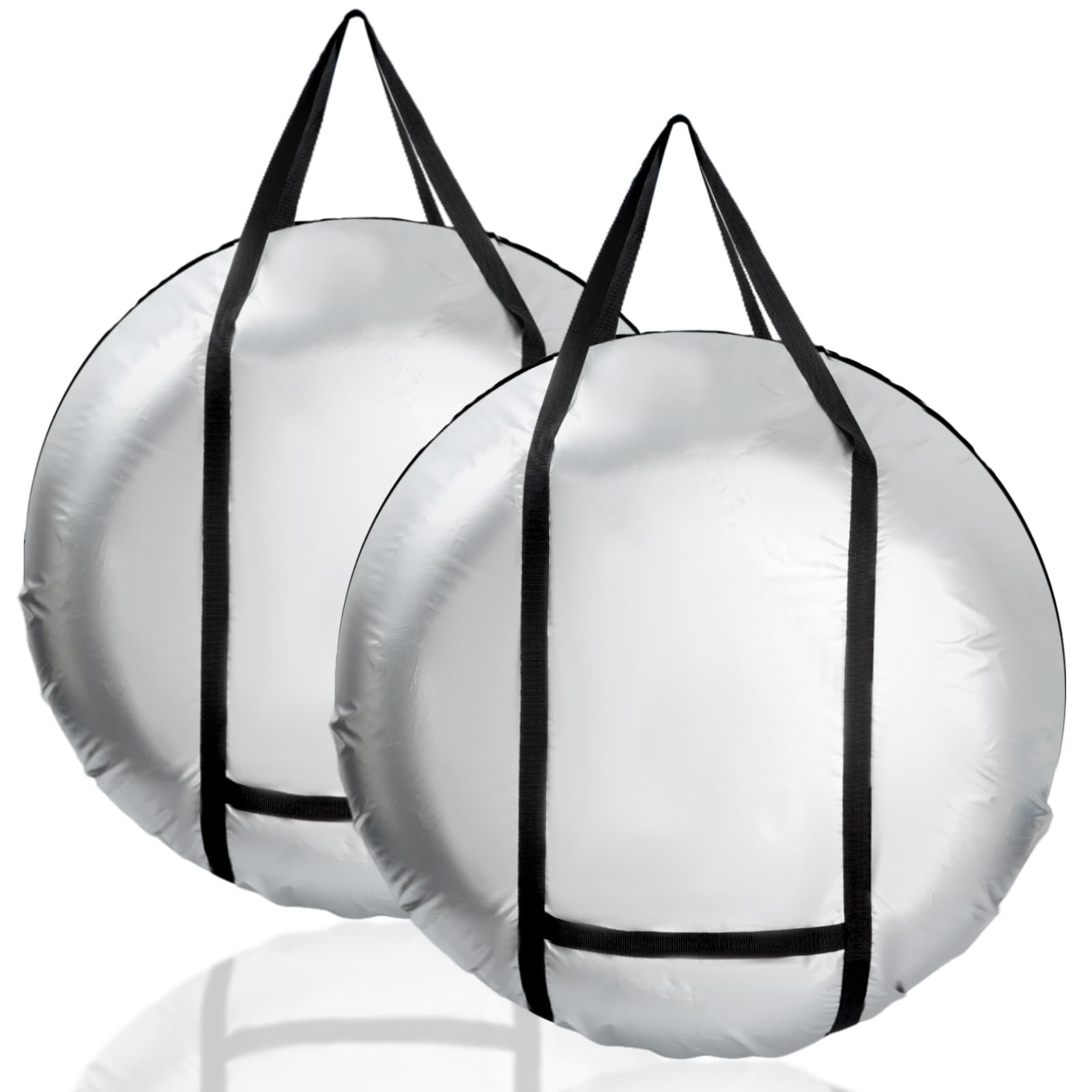 【送料無料】SUPTEMPO タイヤカバー 屋外 防水 420D タイヤ収納 厚手 ハンドル付き タイヤ カバー 劣化 UVカット 汚れ防止 防犯 耐久 雨雪対応 全季節対応 タイヤ保管カバー 軽自動車 収納袋付き 色：銀色-2枚、サイズ：L(80x40cm)