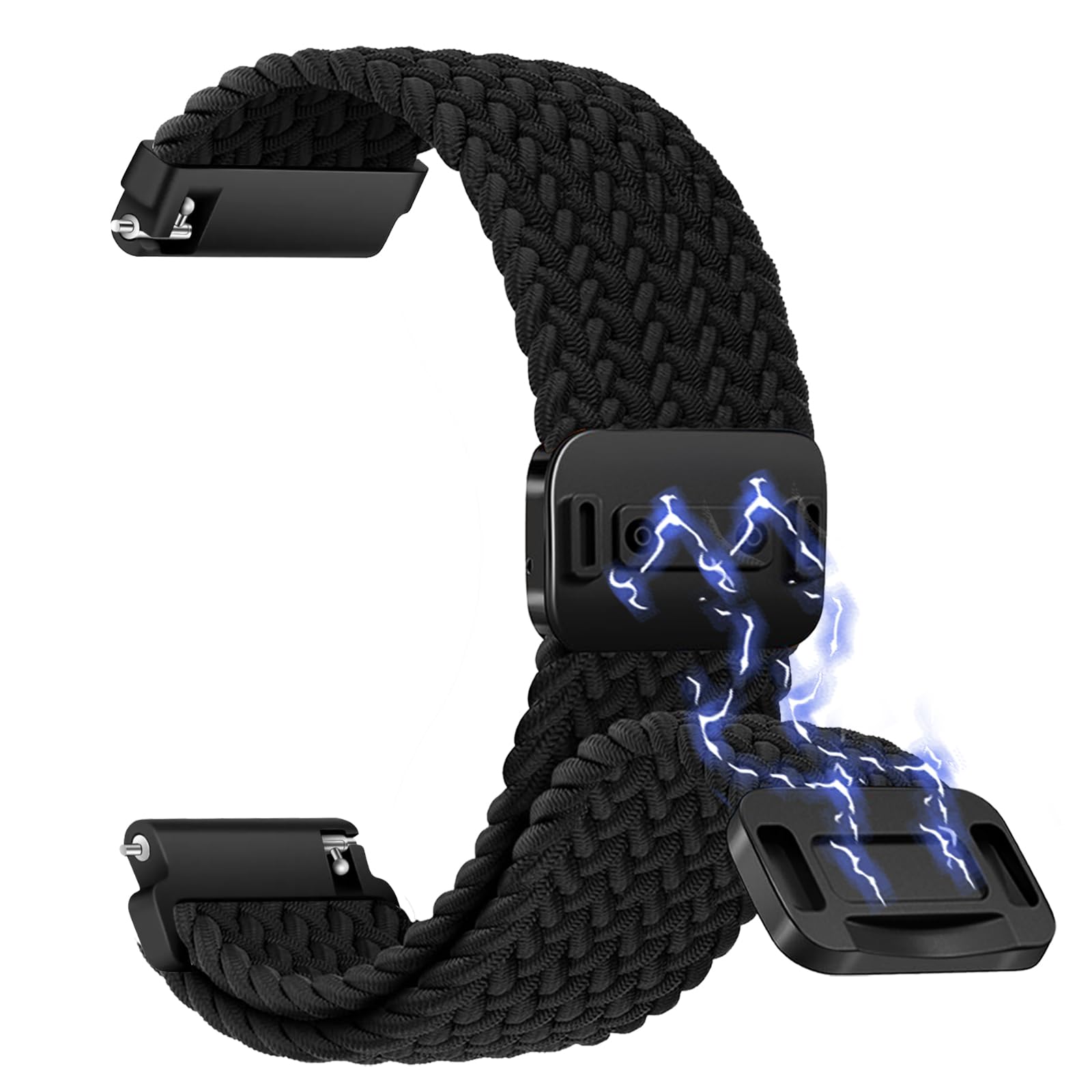 【送料無料】[LanQii] 22mm 対応 20mm 対応 バンド 用の 20 ミリ対応 用の 22 ミリ 対応 交換ベルト ナイロン バンド 編み込み 磁気吸着取り付け スポーツ用 弾力性 長さ無段階調整 柔軟 防汗 通気 夏向け 男女兼用 簡単取り付け コンパチブ 色：ブラック、サイズ：22MM