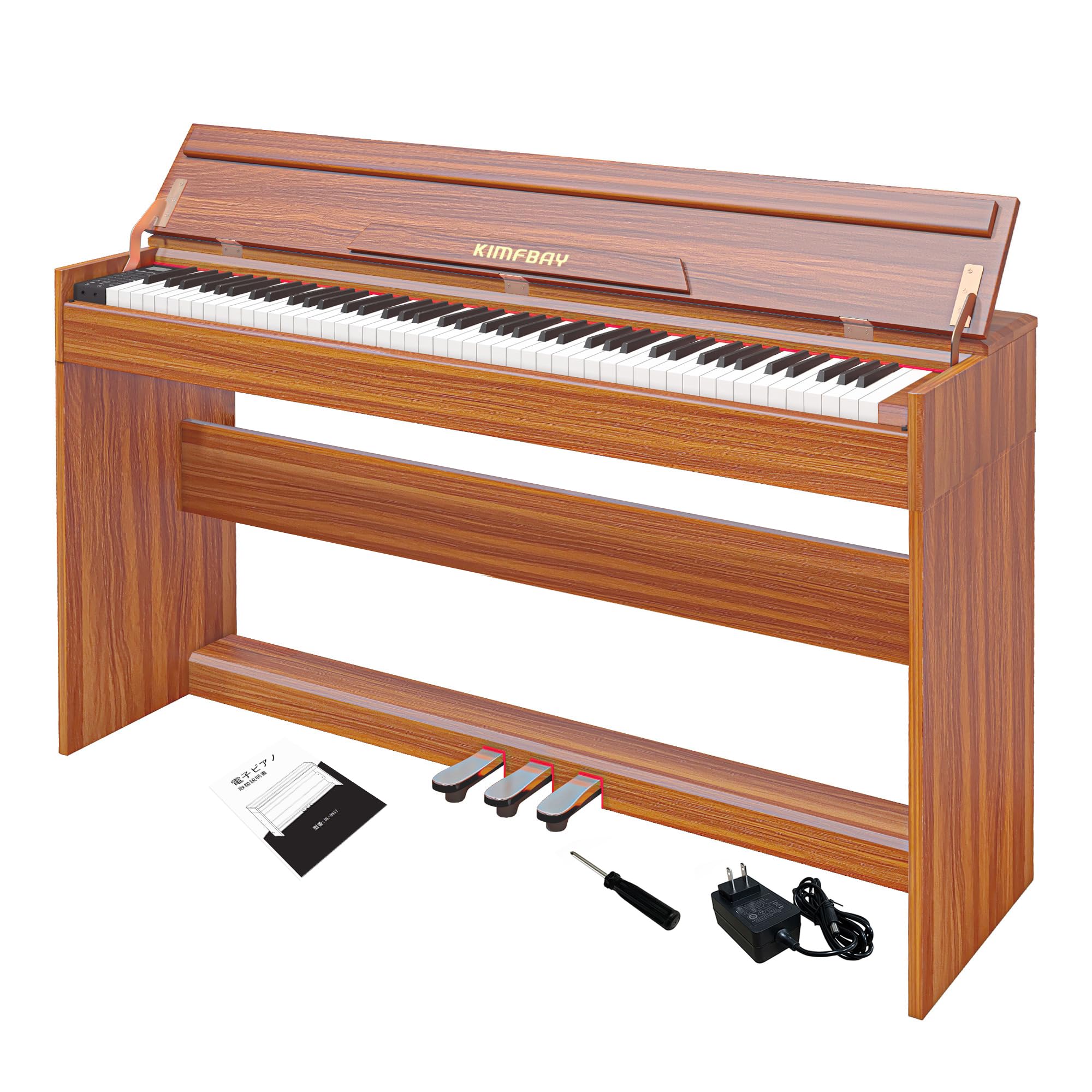 【送料無料】KIMFBAY 電子ピアノ 88鍵盤 ピアノ 木製 本体 電子 ピアノ 88鍵 Digital Piano アップライト ピアノ ペダル付き ファンクションボックス 子供 初心者 MIDI対応 色：オレンジ