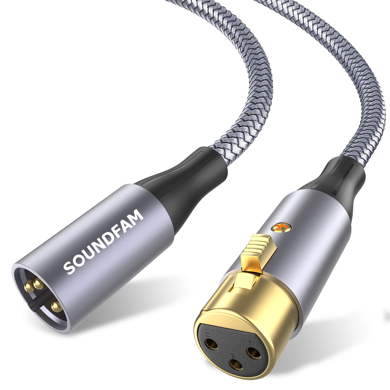【送料無料】SOUNDFAM XLR 3.5mm 変換ケーブル 90度ステレオ(オス) to XLR (メス) マイクケーブル アンバランス - バーガンディ 色：グレー-XLR ケーブル オス-メス、サイズ：1M