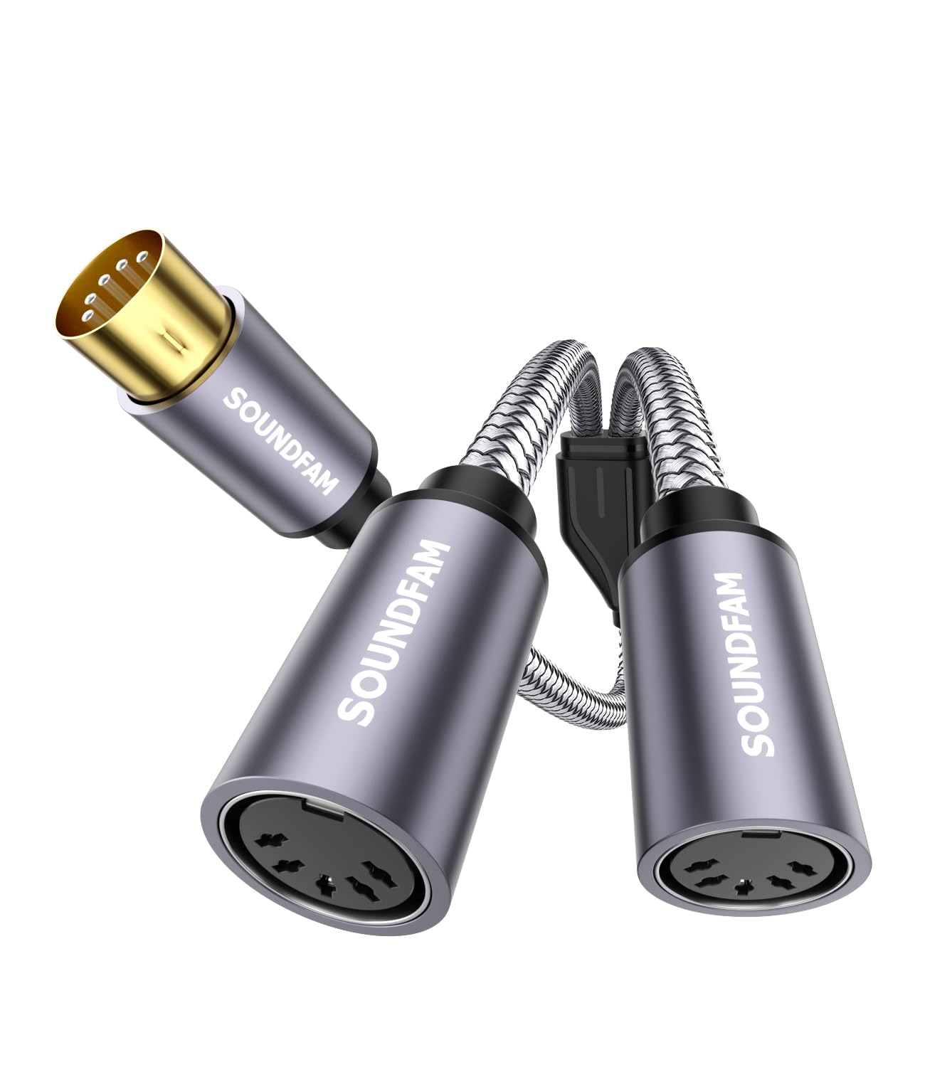 【送料無料】SOUNDFAM MIDI スプリッターケーブル、5ピンDINオスからデュアルメス 0.6m、キーボード、シンセサイザー、インターフェース用のプロフェッショナルオーディオ信号複製器、スタジオ品質の酸素フリー銅芯（グレー) 色：グレー、サイズ：60CM