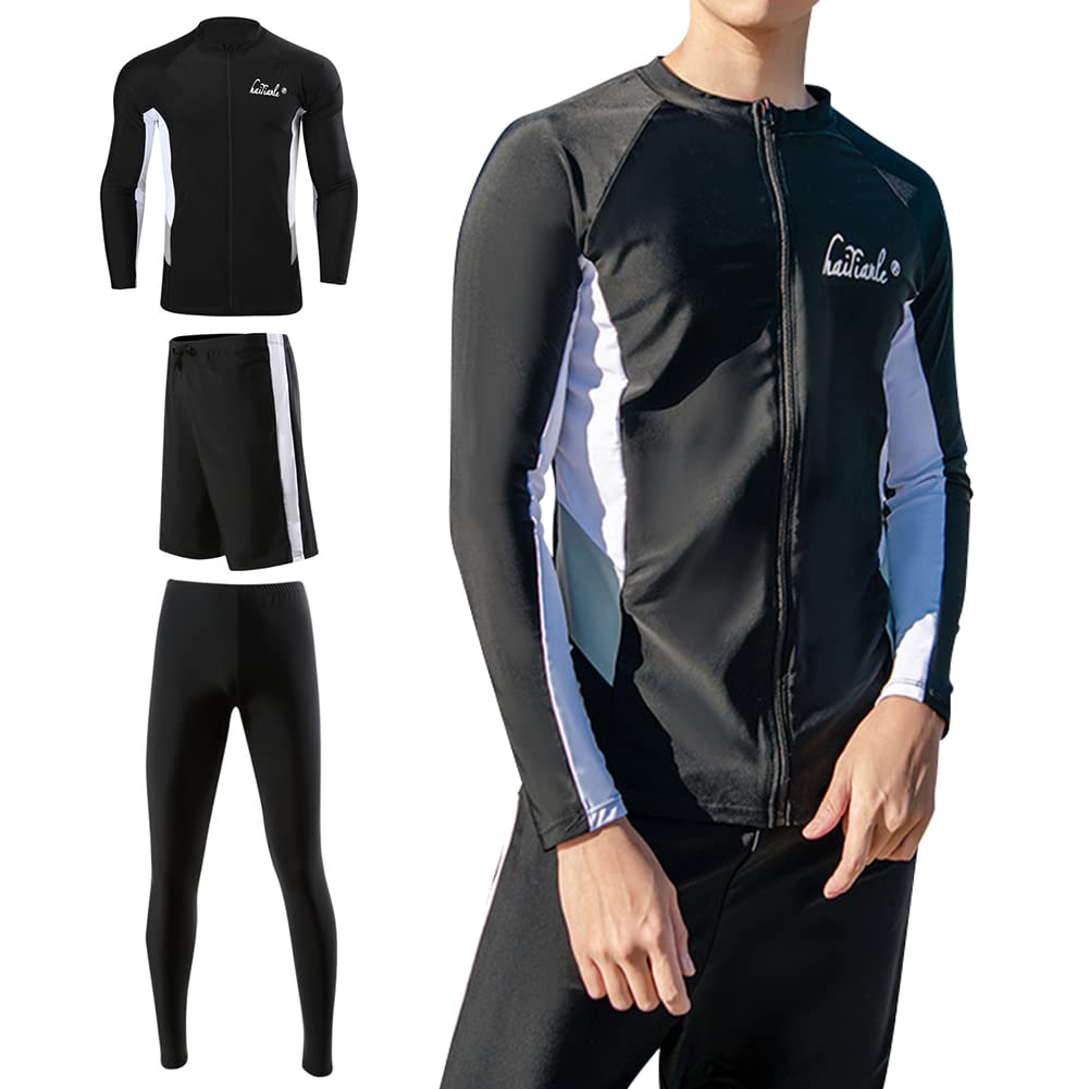 【送料無料】[IWEMEK] ラッシュガード メンズ 水着 3点セット 上下 フィットネス水着 競泳水着 サーフパンツ 長袖 レギンス UVカット 水泳 プール 海 水陸両用 吸汗速乾 色：スタイル 5、サイズ：2XL