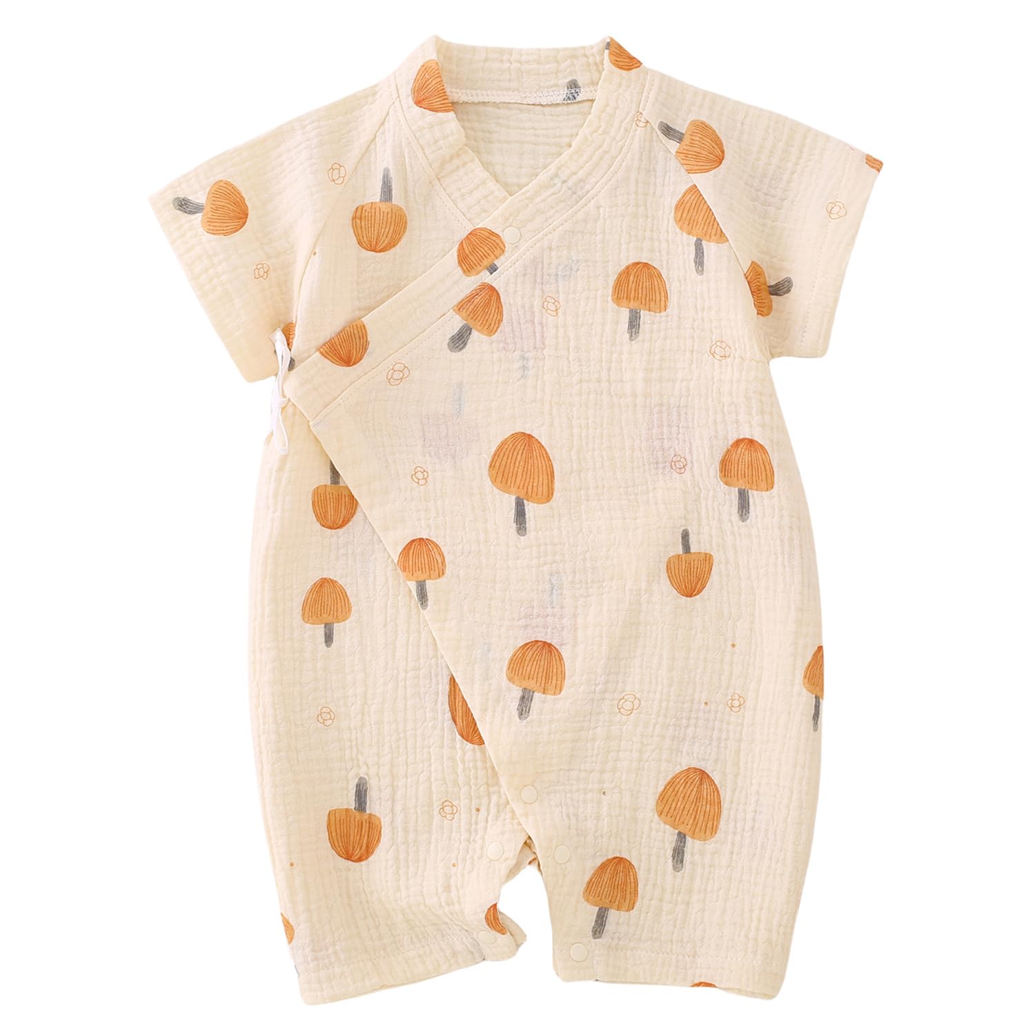 【送料無料】[KISBINI] ベビー服 ロンパース 赤ちゃん カバーオール ガーゼ綿100％ 短袖 女の子 夏服 通気 肌着 前開き 出産祝い 新生児ギフト 幼児 プレゼント 記念写真撮影 初節句 お食い初め 宮参り お盆祭り 可愛い 60 70 80 90 色：イチゴ柄、サイズ：90