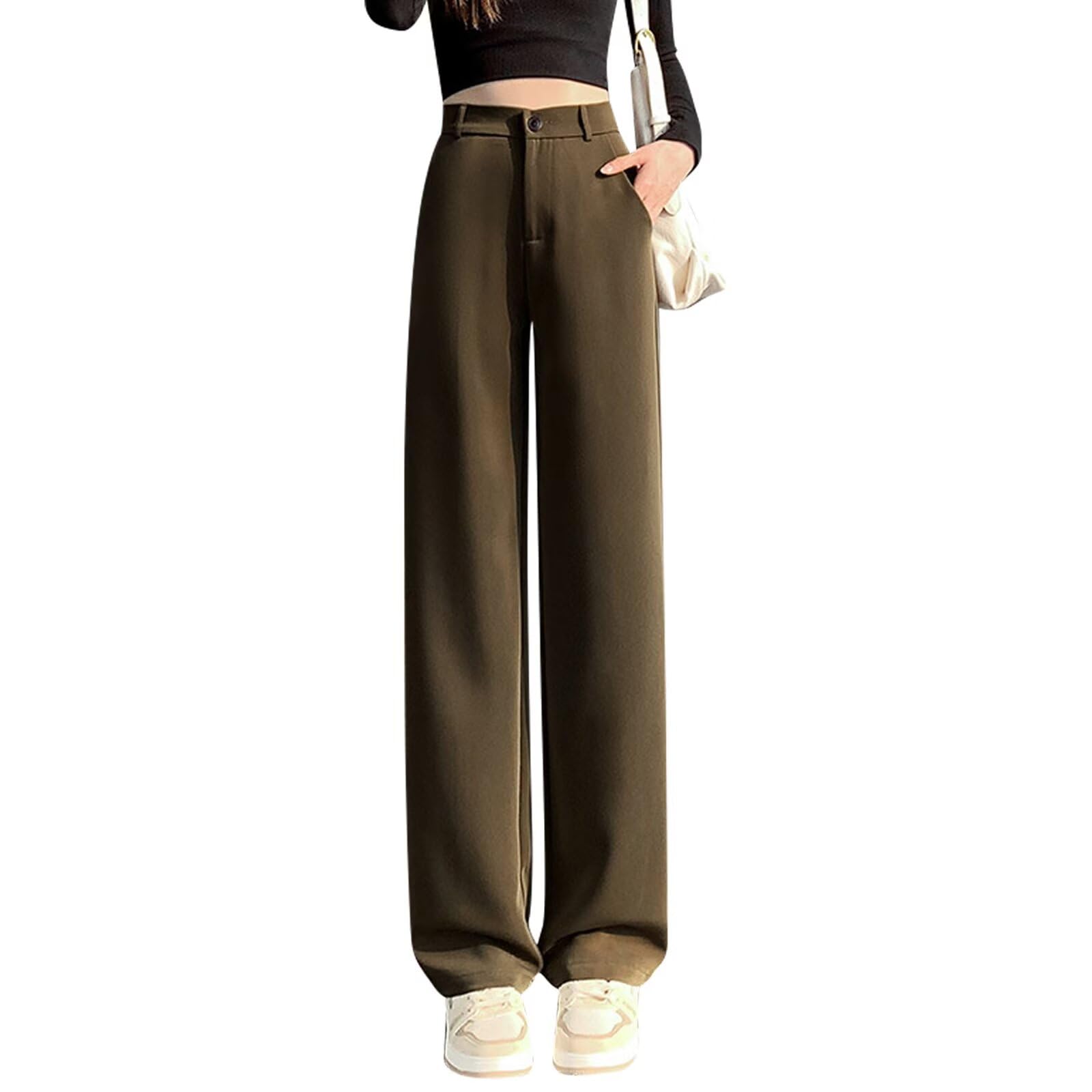 【送料無料】[inotenka] ワイドパンツ レディース ロングズボン ハイウエスト カジュアル ゆったり 着痩せ 快適 フォーマル 通気性 美脚 春 夏 秋 仕事 通勤 通学 M-2XL 色：カーキ、サイズ：L(4)