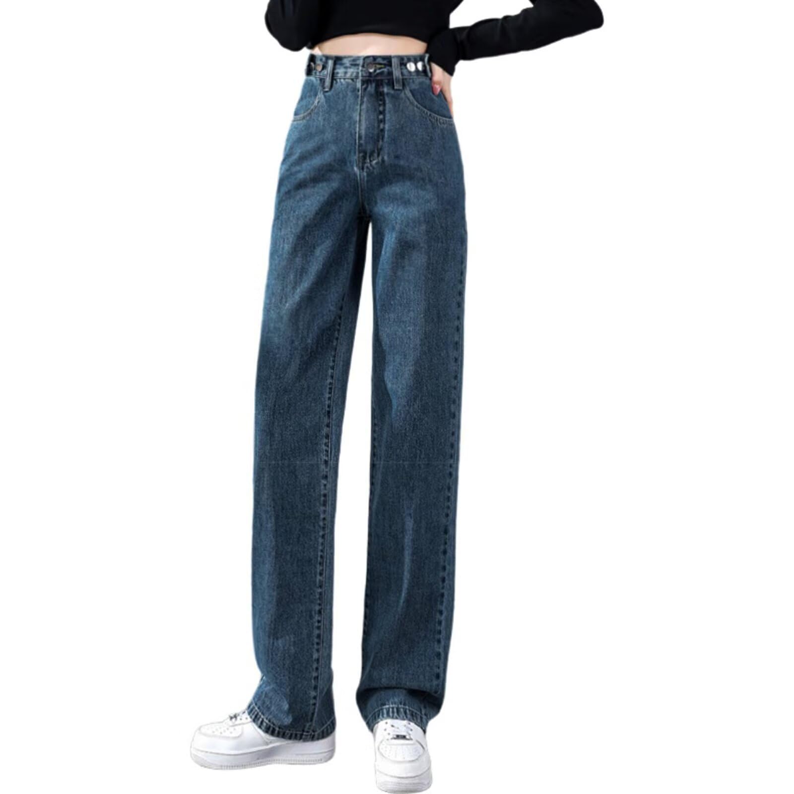 【送料無料】[inotenka] デニムパンツ レディース ジーンズ ズボン スラックス ハイウエスト 美脚 柔らかい カジュアル おしゃれ 通勤 通学 ゆったり S-2XL 色：ダークブルー、サイズ：XL