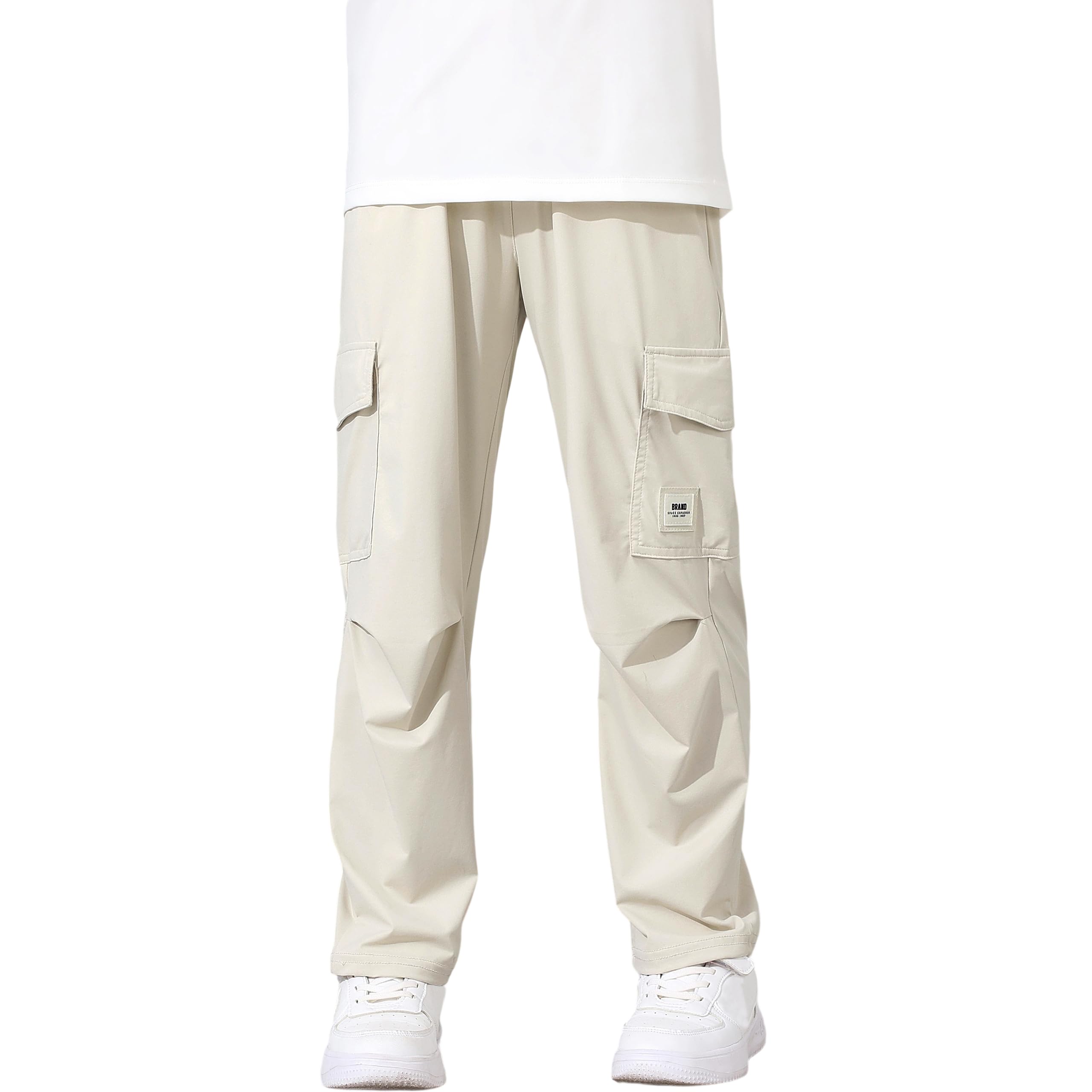 【送料無料】[Rolanko] 子供 ジョガーパンツ 男の子 トレーニングパンツ ボーイズ スポーツパンツ 子供 軽量 速乾 伸縮性 120-160 色：ベージュ、サイズ：160