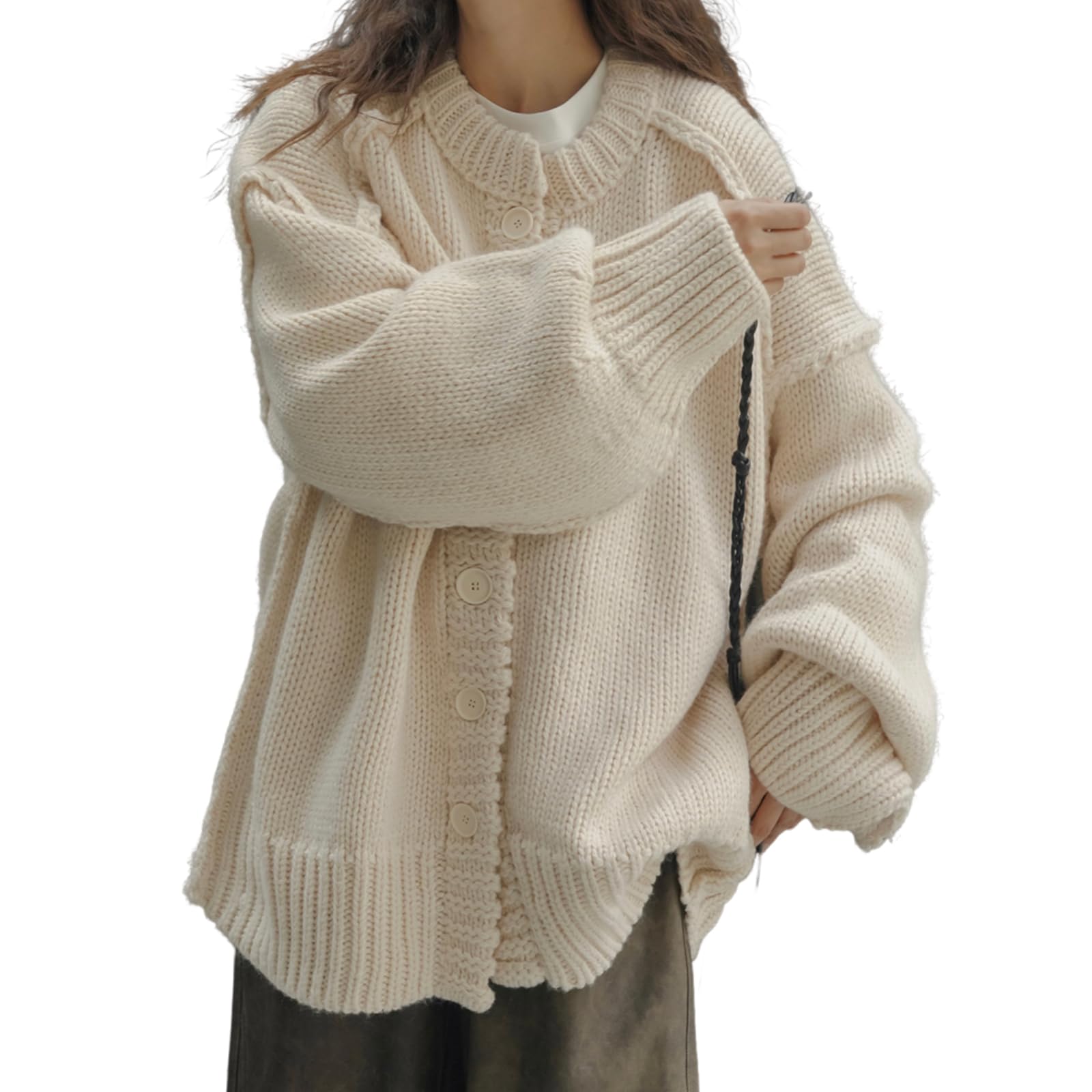 【送料無料】[HuuMeNEIDOO] カーディガン レディース 長袖 セーター 厚手 前開き ニット アウター 丸首..