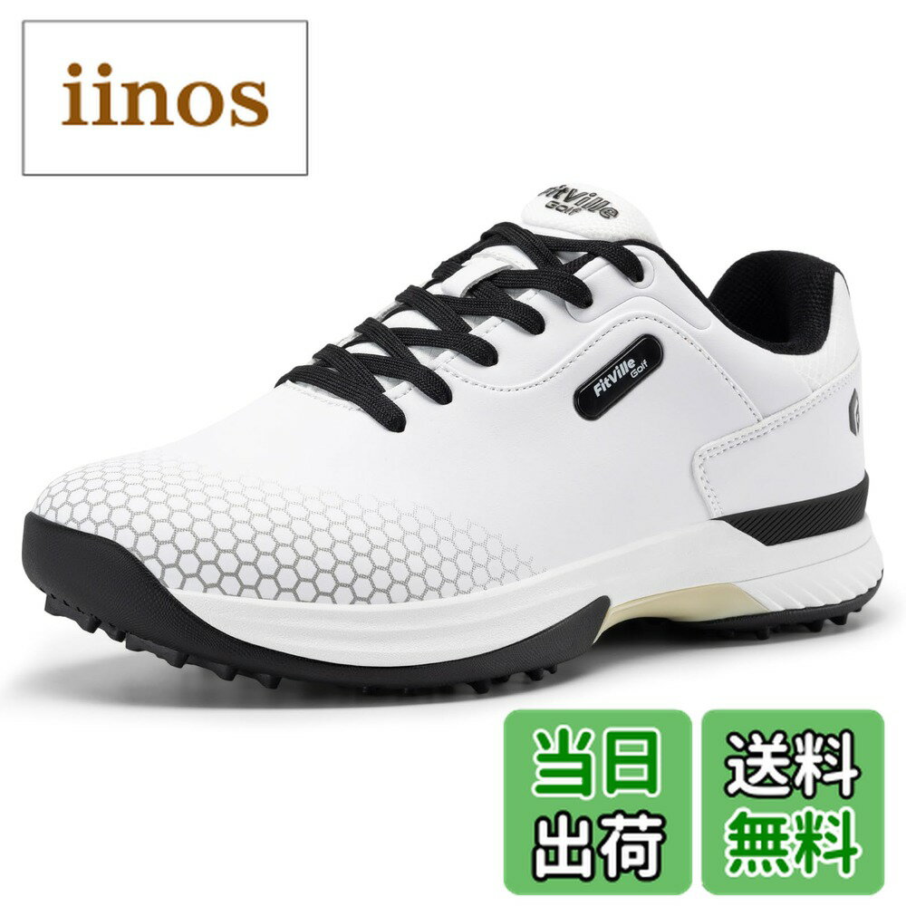 【送料無料】[FitVille] 幅広 ゴルフシューズ メンズ 2E 4E ゴルフ用 スニーカー スパイク 軽量 色：ブラック、サイズ：27.0 cm 2E