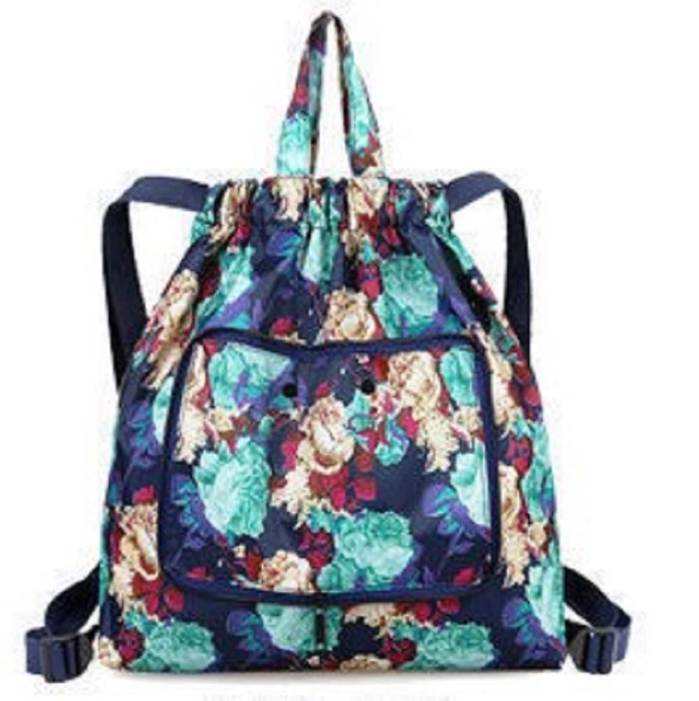 【送料無料】[yuaseiharu] コンパクト 折り畳み 超軽量 130g 携帯リュックサック 入院 通院 買い物 おばあちゃん リュックサック 色：紺地緑花、サイズ：中