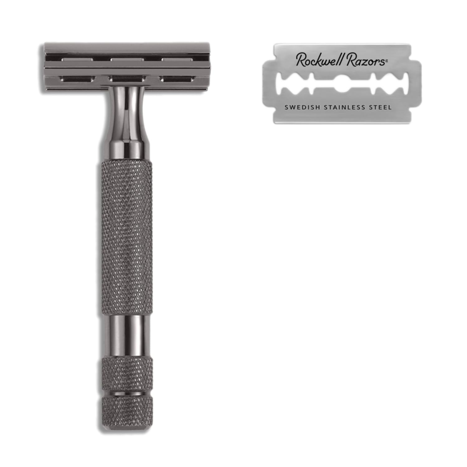 【送料無料】ロックウェル レイザー Rockwell Razors 2C 特許取得 カミソリ 両刃 ホルダー 2段階 調整 アジャスタブル 一枚刃 高級 髭剃り 頑丈 初心者 敏感肌 替刃 5枚付 色：ガンメタルクローム
