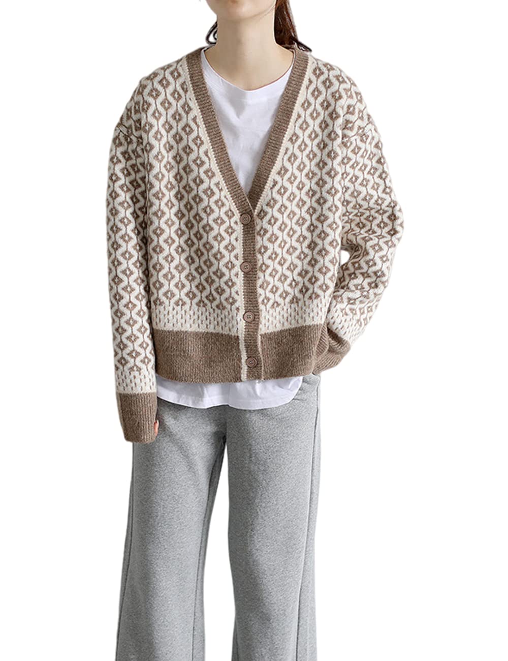 【送料無料】 在庫処分 ジャガードニットカーディガン ルーズカーディガン セーター 幾何柄 トライバル..