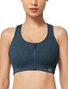 【送料無料】イベット 揺れない スポーツブラ 前開き フィットネス ランニング用ブラ 吸汗速乾 しっかりサポート レディース 色:ネイビー、サイズ:M