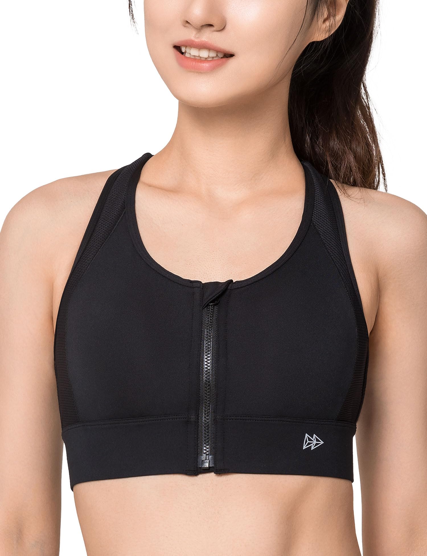 【送料無料】イベット スポーツブラ 揺れない 脇高 前開き 吸汗速乾 大きいサイズ ハイサポート 内蔵成型カップ ファスナー レディース スポーツブラジャー ト...