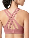 【送料無料】イベット スポーツブラ 揺れない ランニング フィットネスブラジャー レディース レースアップ ヨガウェア 色:ローズマダー、サイズ:L Plus