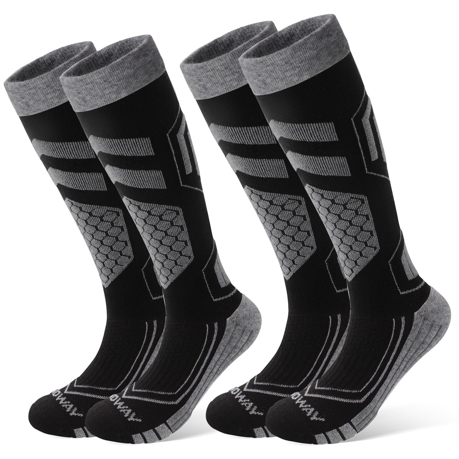 【送料無料】[Findway] 【2足組】 スキーソックス メンズ スキー靴下厚手 スノボ ソックス レディース 靴下 スキー アウトドア スポーツ 防寒保温 抗菌防臭 冬 快適 暖かい 通気性 耐久性 伸縮性 色：F411ブラック＋ブラック、サイズ：M