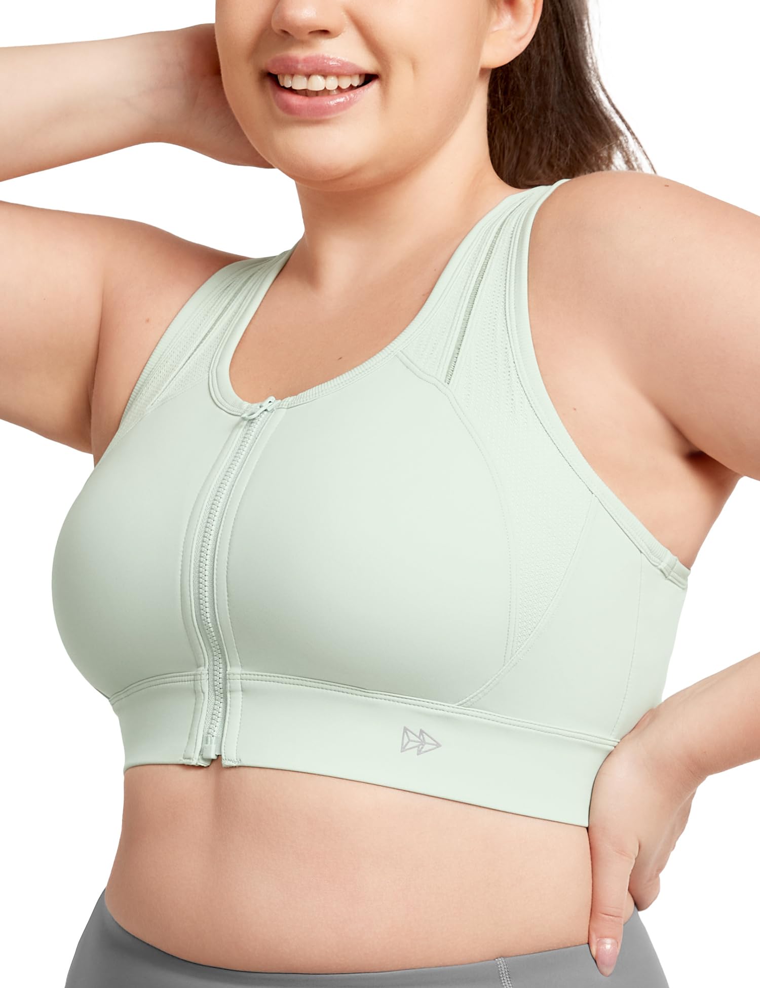 【送料無料】イベット スポーツブラ 揺れない 前開き レディース ハイサポート 大きいサイズ 一体型カップ ノーワイヤー メッシュ 吸汗速乾 ブラジャー ジム フィットネス スポブラ 色：グリーン、サイズ：XL Plus