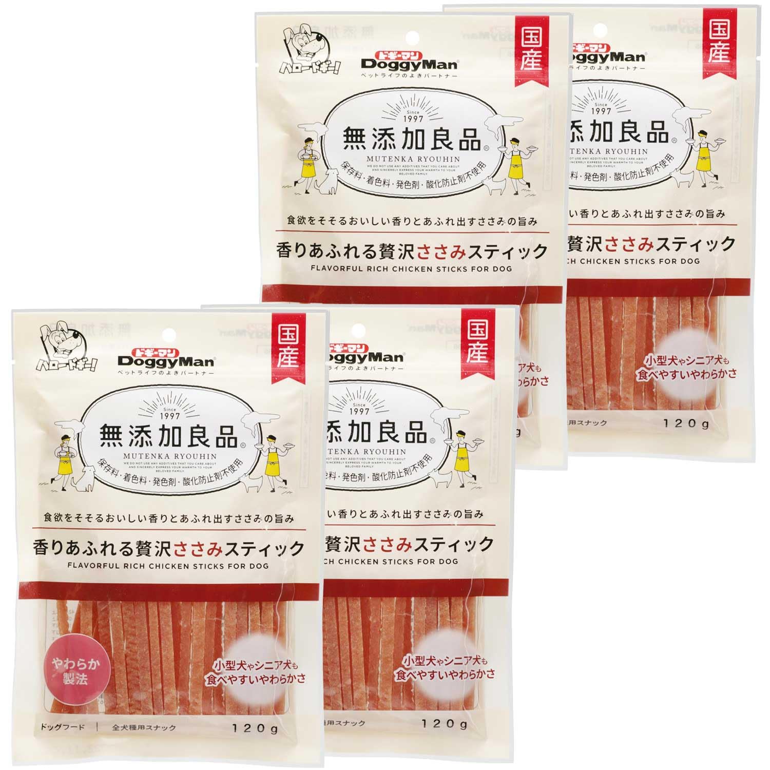 【送料無料】無添加良品 香りあふれる贅沢ささみスティック サイズ：120g×4袋