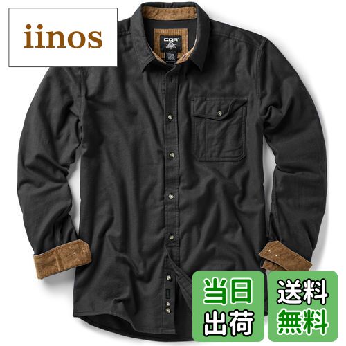 【送料無料】[CQR] シャツ 長袖 メンズ レギュラーフィット [保温・厚手・耐久性] 春 秋 フランネル チェック＆ 無地 ネルシャツ ポケット付き 綿100 カジュアル (1サイズダウン) 色：(1サイズダウン)ソリッド(HOF113)-ブラック、サイズ：2XL