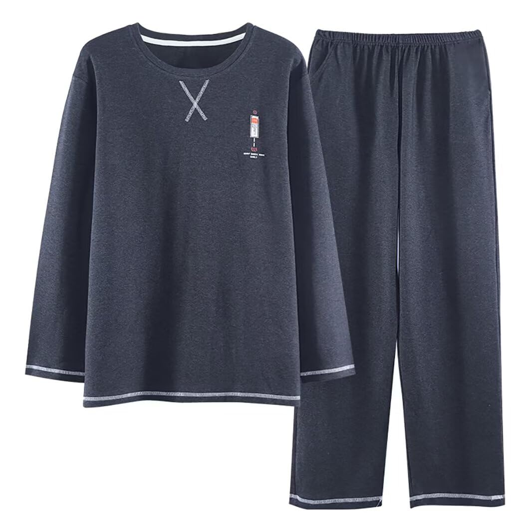 【送料無料】[eleitchtee] パジャマ メンズ 長袖 上下セット 春夏秋 ルームウェア 大きいサイズ 部屋着 薄手 40-90KG ゆったり 綿 吸汗 通気 肌に優しい 色：01ダークグレー、サイズ：M