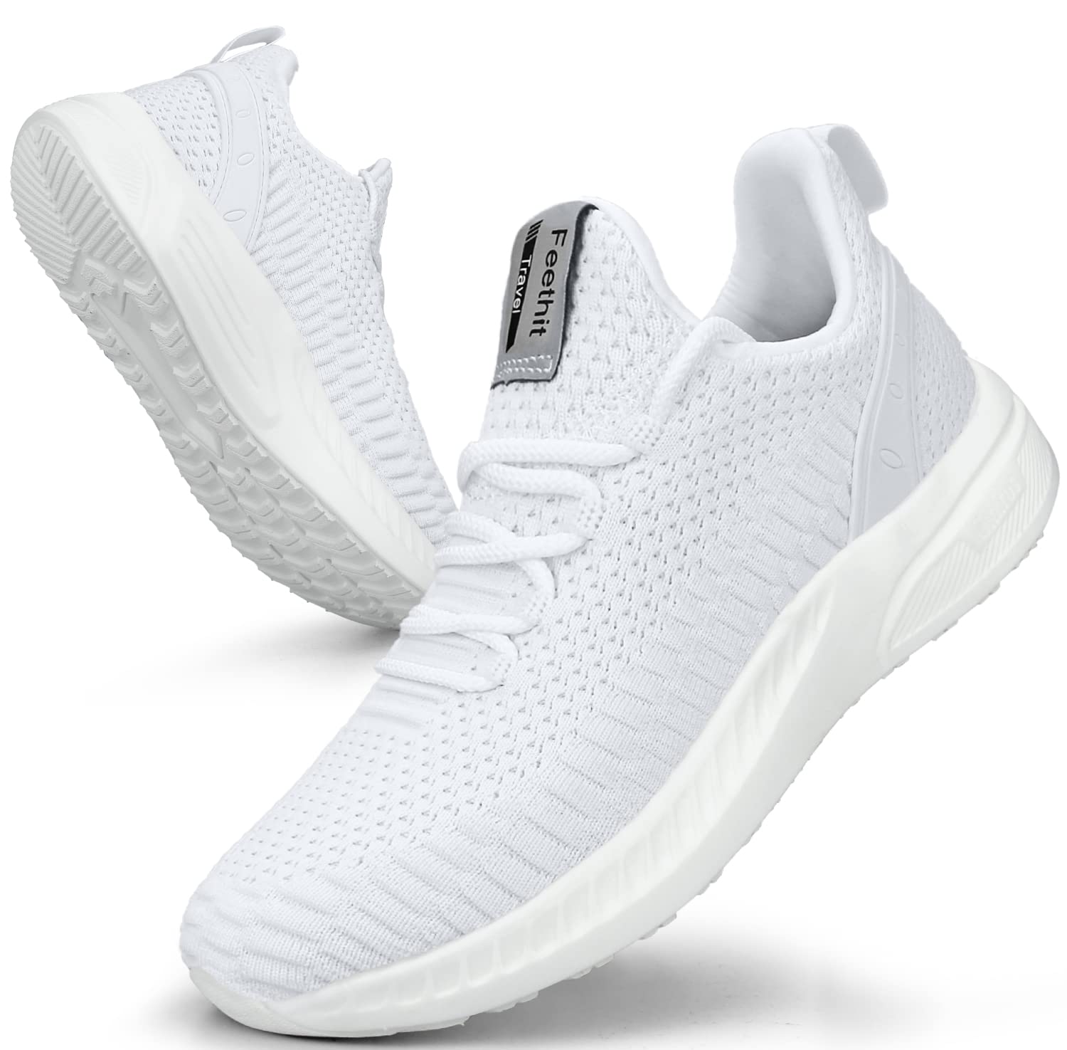 【送料無料】[Feethit] スニーカー メンズ ランニングシューズ 通気 軽量 滑り止 スポーツシューズ スリッポン ジョギング ウォーキング 運動靴 お洒落 旅行 通学 通勤 日常着用 色：ホワイト、サイズ：27.5 cm