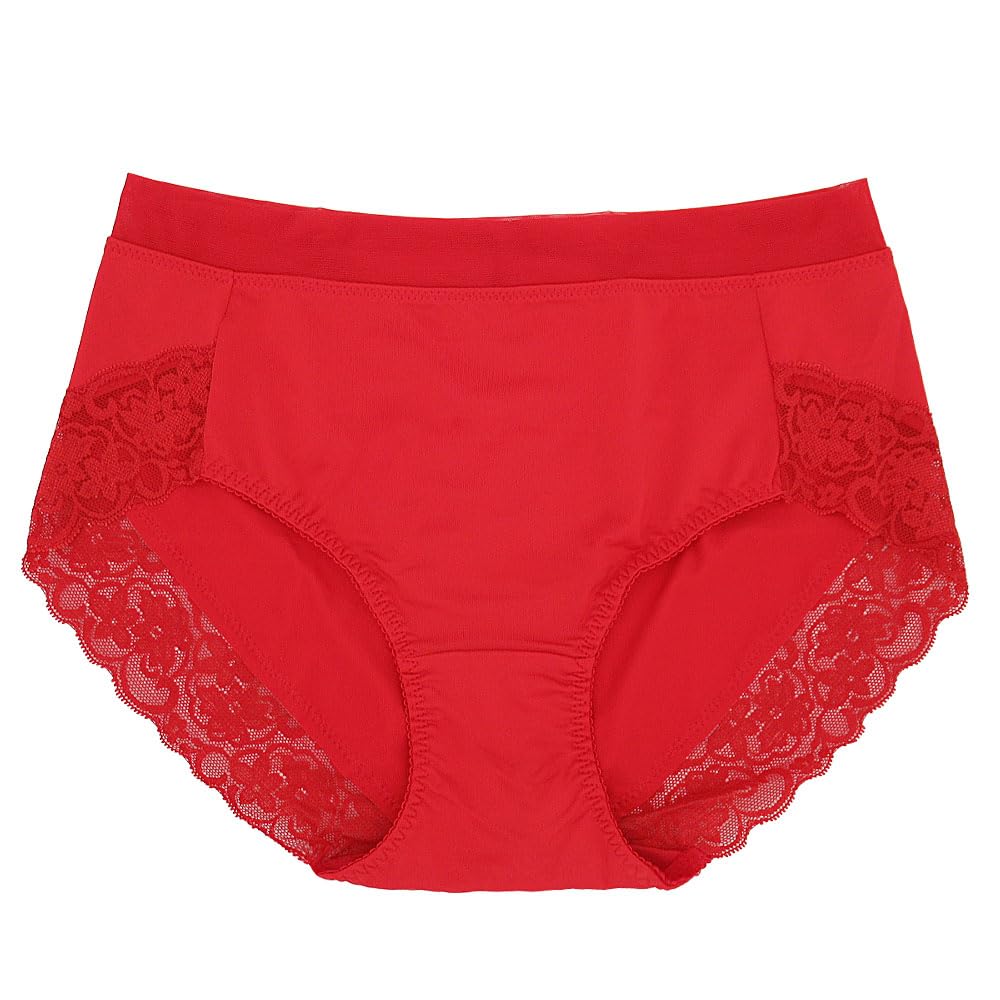【送料無料】[Karly Shop] ショーツ すっぽり レディース ストレッチ 大きいサイズ くい込まない 痛くない レース 響かない シンプル 快適 伸びる s331 色：レッド、サイズ：XL