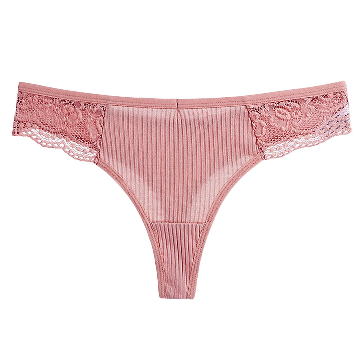 【送料無料】[Karly Shop] Tバック レディース 綿95% 柔らか コットン リブ編み ストレッチ シンプル フィット セクシー かわいい レース 9283 色：ピンク、サイズ：S