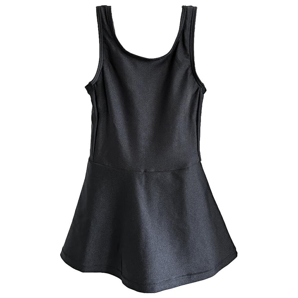 【送料無料】[Karly Shop] スクール水着 ワンピース スカート パンツ付き ゼッケン付き 女の子 キッズ UVカット 学校 水泳 スイミング km-002 色：ブラック、サイズ：120