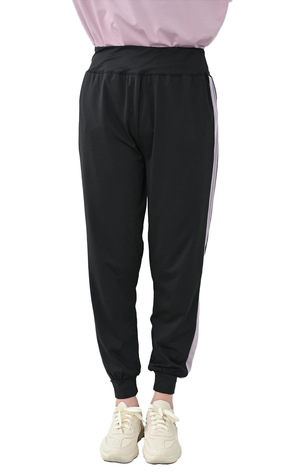 【送料無料】[JANJAM]大きいサイズ レディース ジョガーパンツ 10分丈 ジャージパンツ サイドライン ボトムス スポーツウェア 色：ライトパープル、サイズ：5L